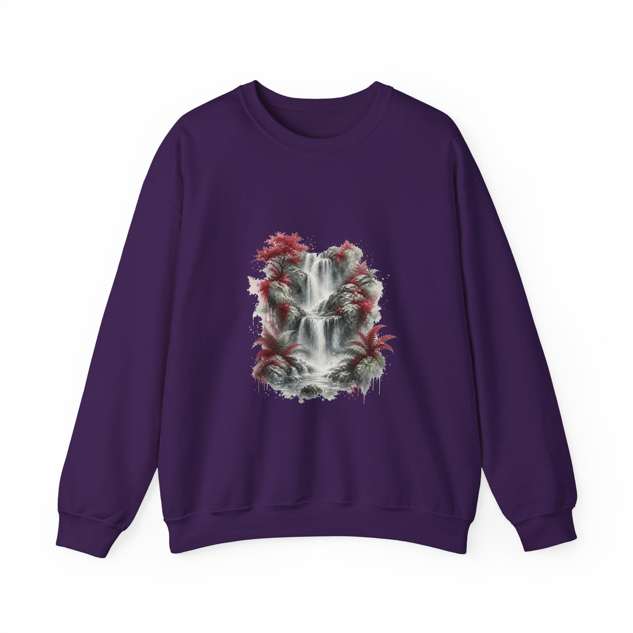 Matching Couple Sweatshirt - Wildfire & Waterfall Matching Couple Crewneck Sweatshirt Watercolor Art His Hers Engagement Gift - Design B