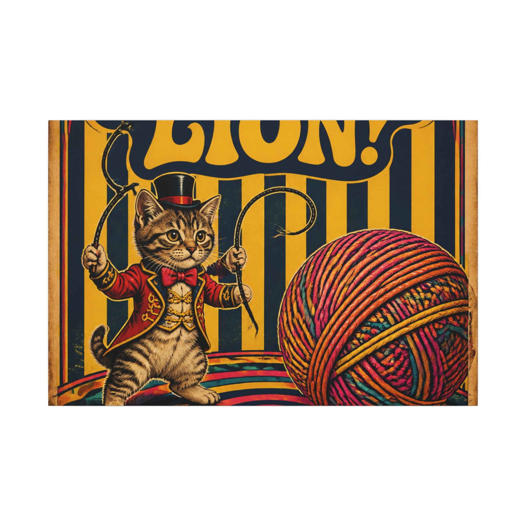 Cat Lion Tamer Wall Art Canvas 24×36 Psychedelic Dining Room Decor Maximalist Print
