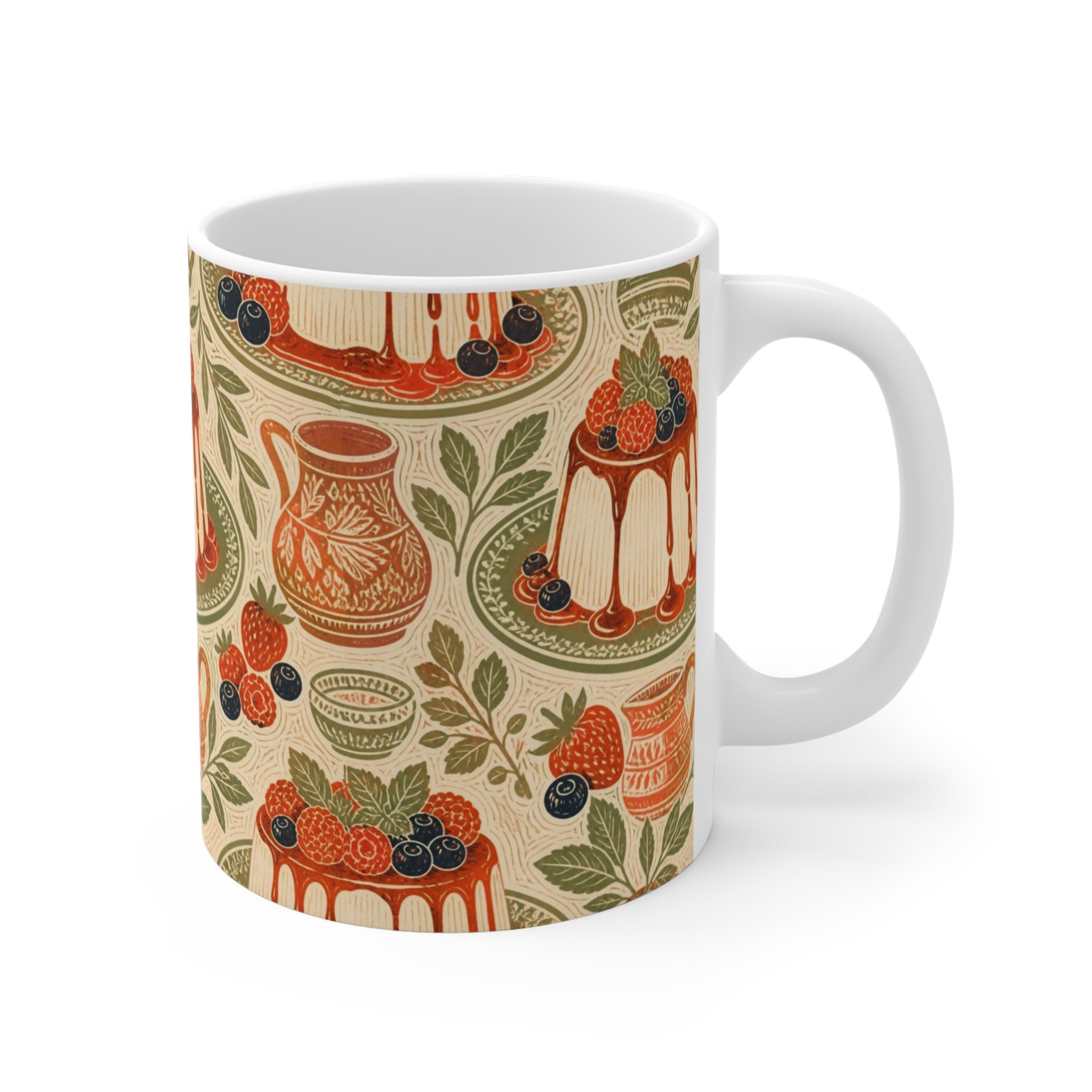 Panna Cotta 11oz Ceramic Mug Mediterranean Kitchen Linocut Design Italian Cottagecore Gift