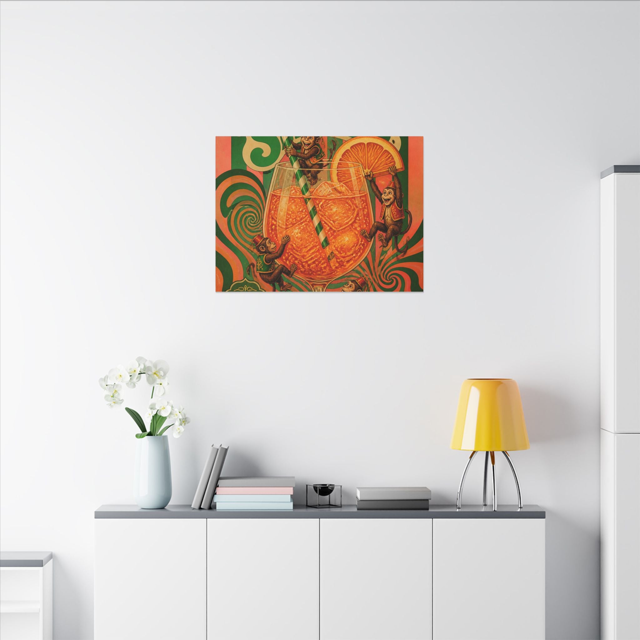 Aperol Spritz Monkeys Wall Art Canvas 16×20 Psychedelic Cafe Decor Maximalist Print