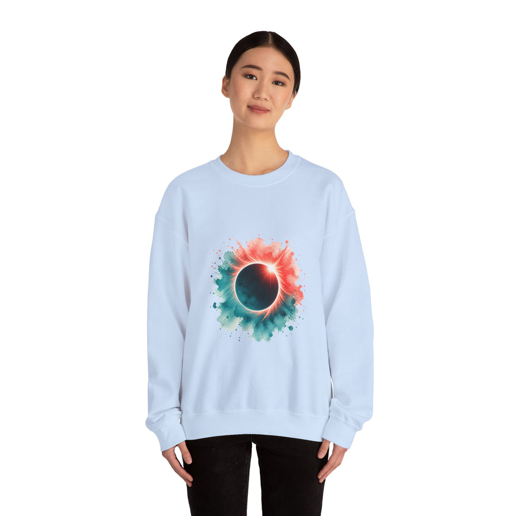 Matching Couple Sweatshirt - Solar & Lunar Eclipse Matching Couple Crewneck Sweatshirt Watercolor Art His Hers Engagement Gift - Design A