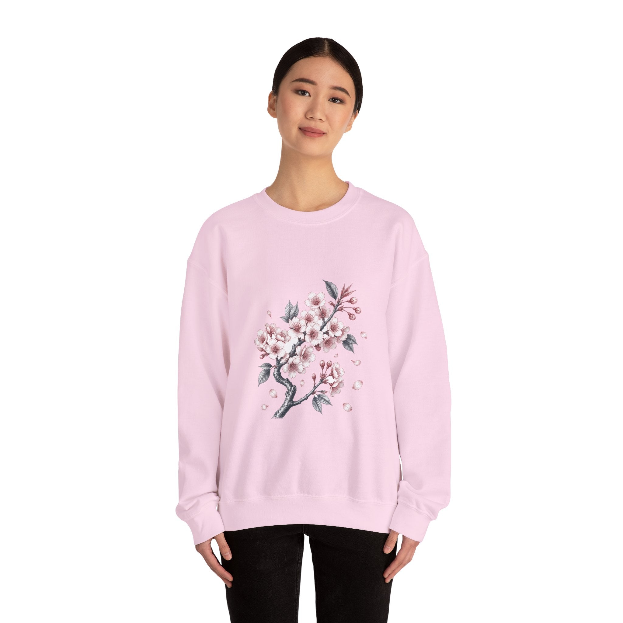 Matching Couple Sweatshirt - Cherry Blossom & Maple Leaf Matching Couple Crewneck Sweatshirt Vintage Art His Hers Wedding Gift - Design A