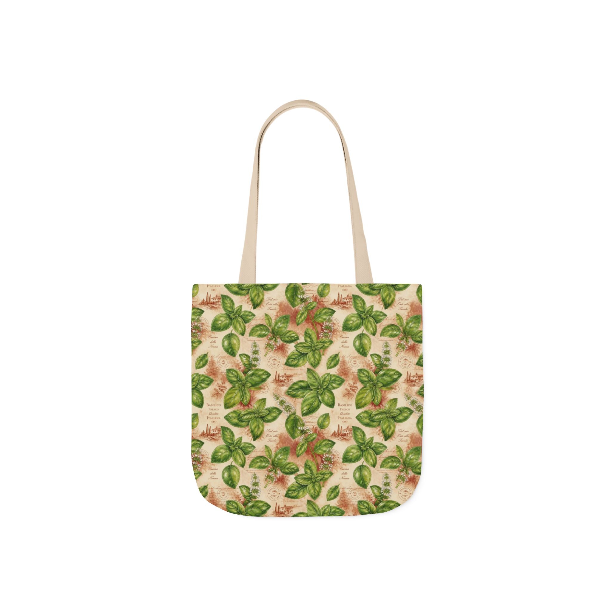 Fresh Basil Leaves Canvas Tote Bag Mediterranean Kitchen Watercolor Design Italian Cottagecore Gift
