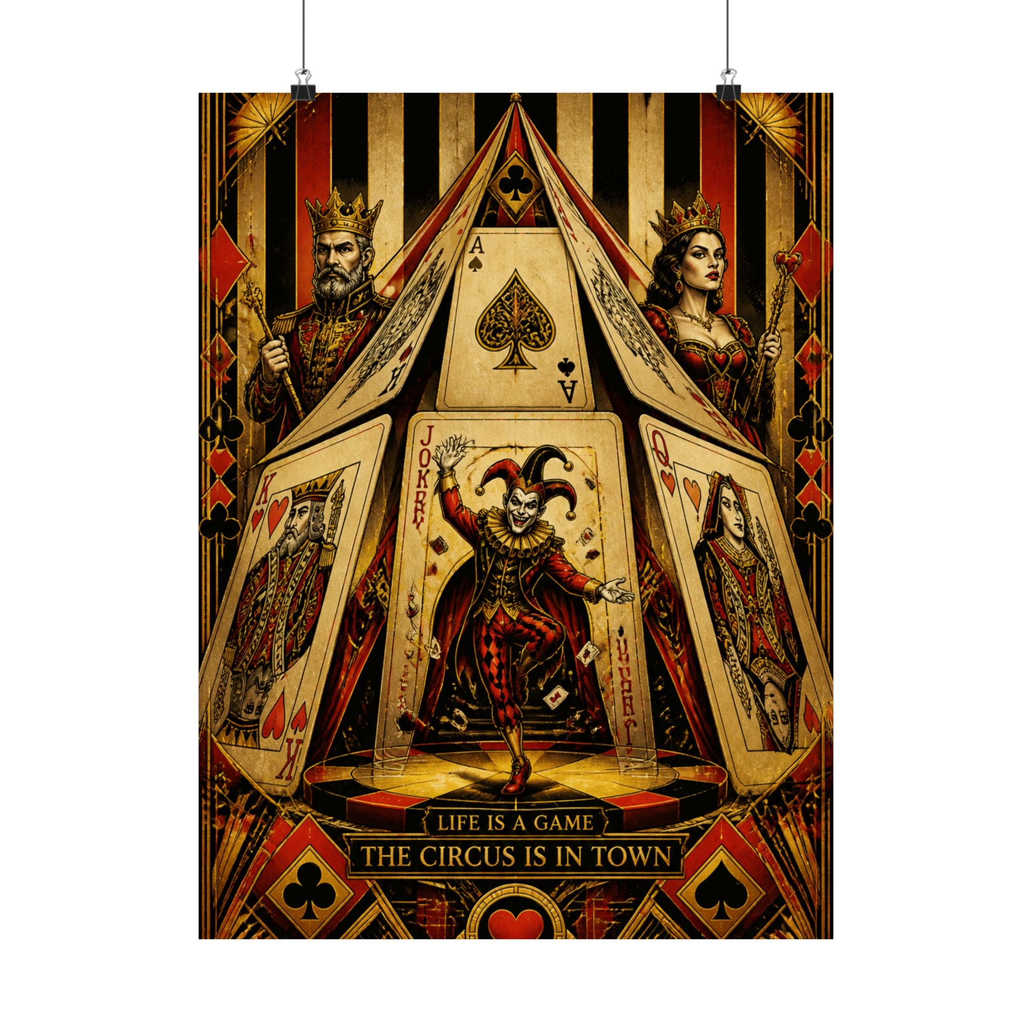 Playing Cards Tent Wall Art Poster 24×36 Art Deco Bar Area Decor Maximalist Print