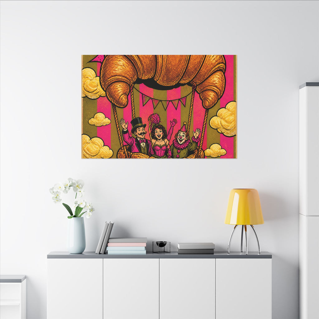 Croissant Hot Air Balloon Wall Art Canvas 24×36 Pop Art Restaurant Decor Maximalist Print
