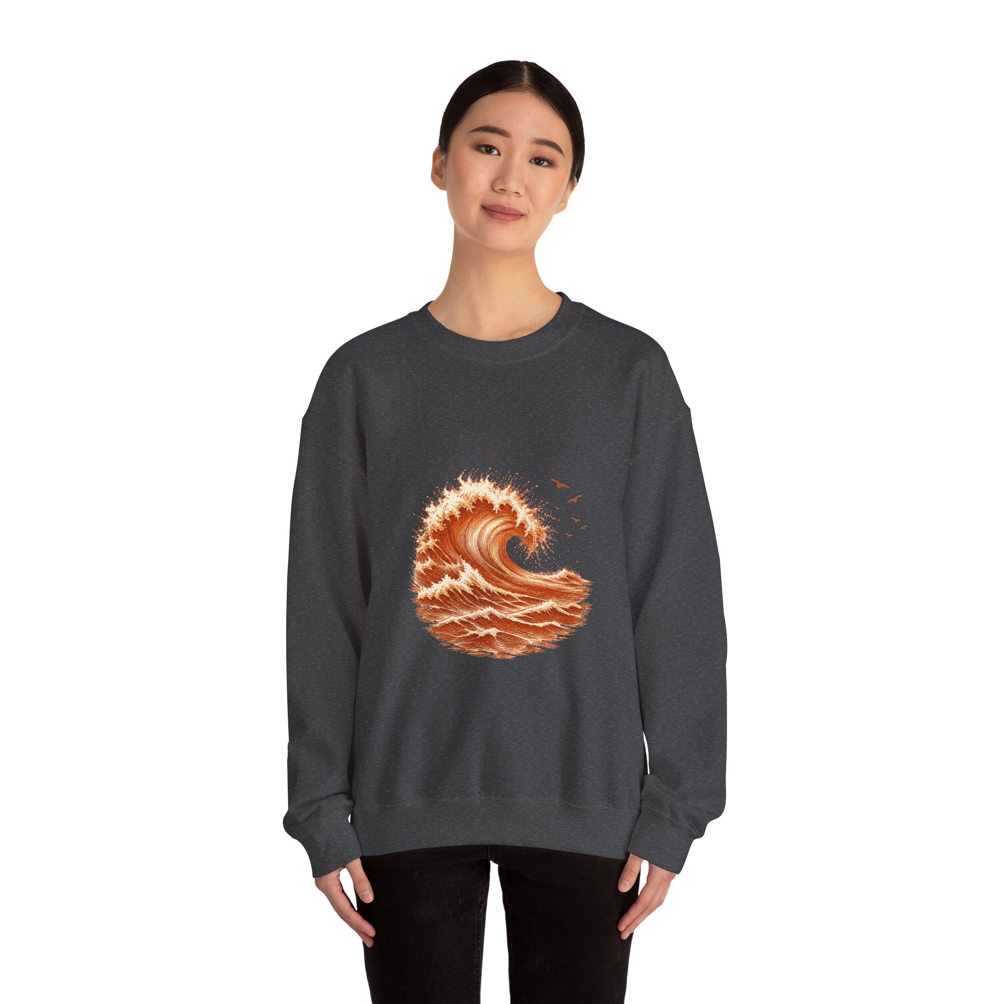 Matching Couple Sweatshirt - Mountain & Ocean Matching Couple Premium Fleece Sweatshirt Hand-Drawn Art His Hers Anniversary Gift - Design B