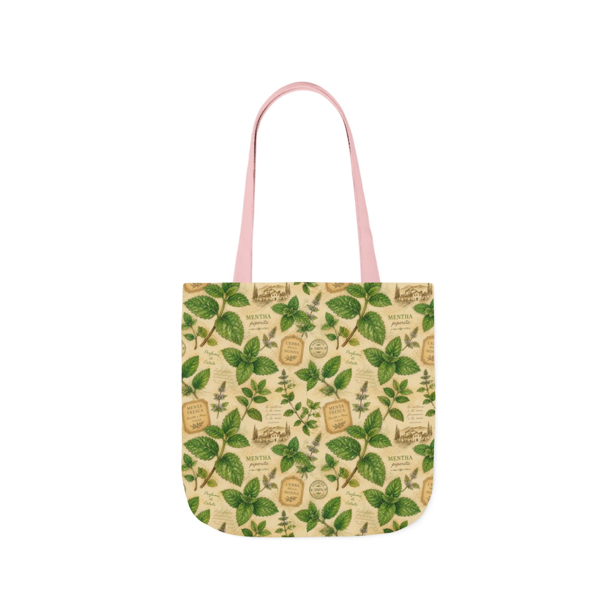 Fresh Mint Leaves Canvas Tote Bag Mediterranean Kitchen Watercolor Design Italian Cottagecore Gift