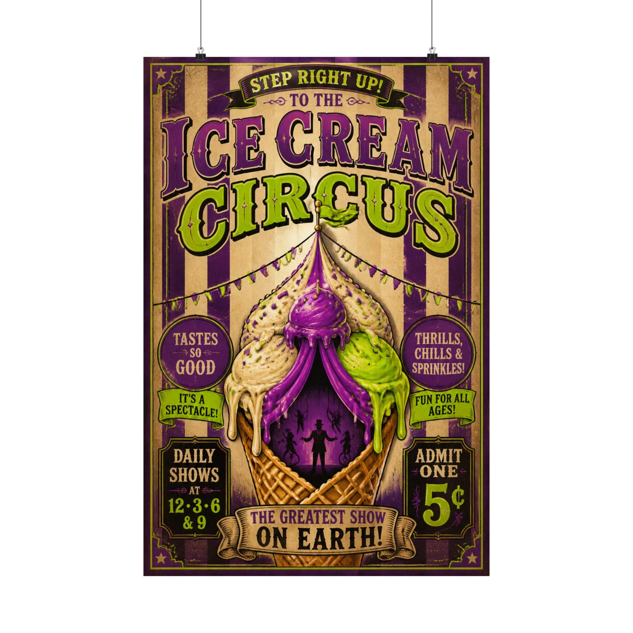 Ice Cream Cone Circus Tent Wall Art Poster 24×36 Vintage Circus Bedroom Decor Maximalist Print