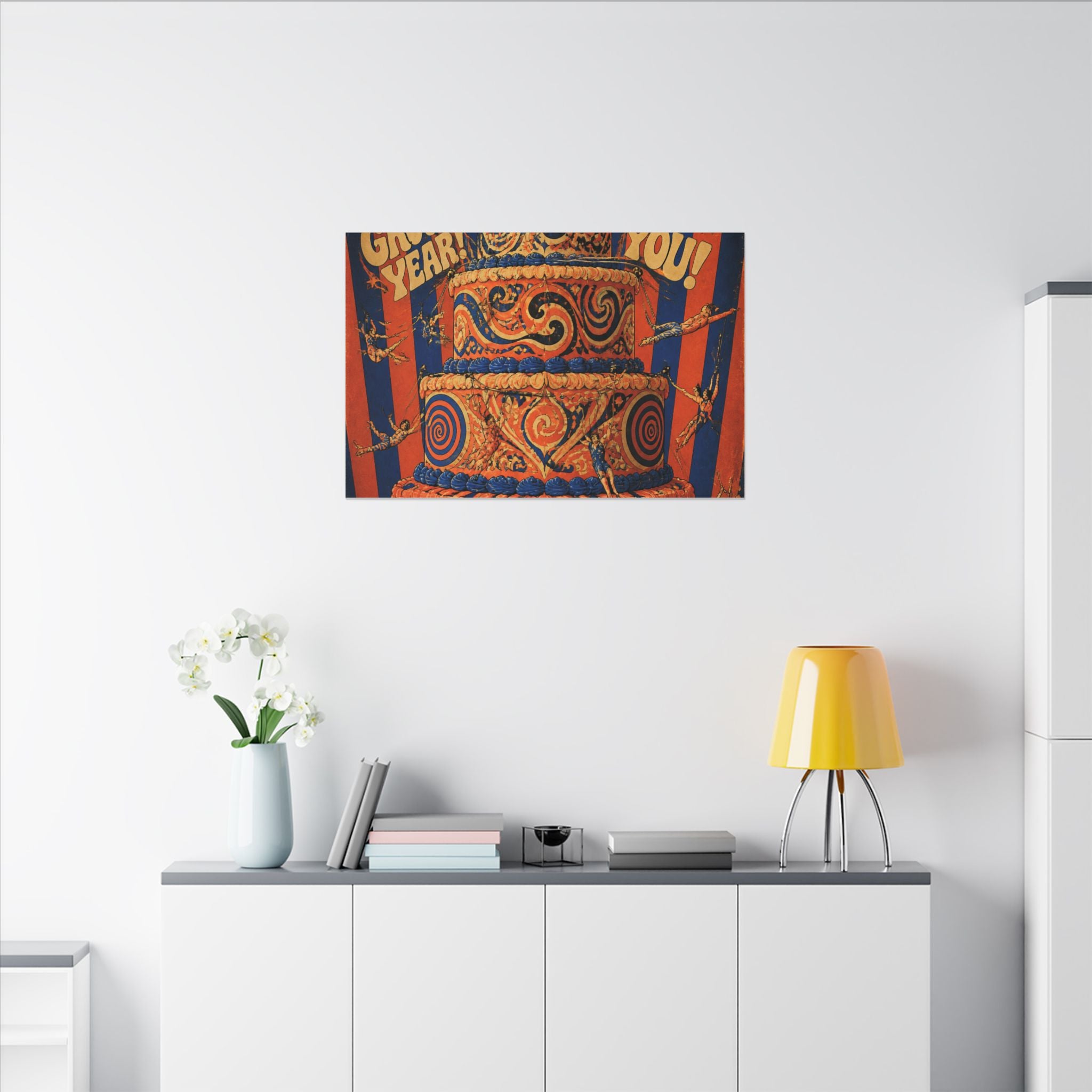 Birthday Cake Trapeze Wall Art Canvas 24×36 Psychedelic Dining Room Decor Maximalist Print
