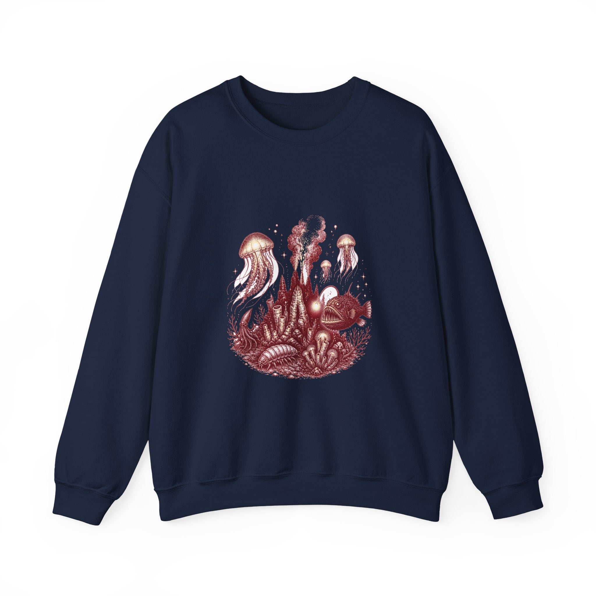 Matching Couple Sweatshirt - Coral Reef & Deep Sea Matching Couple Premium Fleece Sweatshirt Hand-Drawn Art His Hers Anniversary Gift - Design B