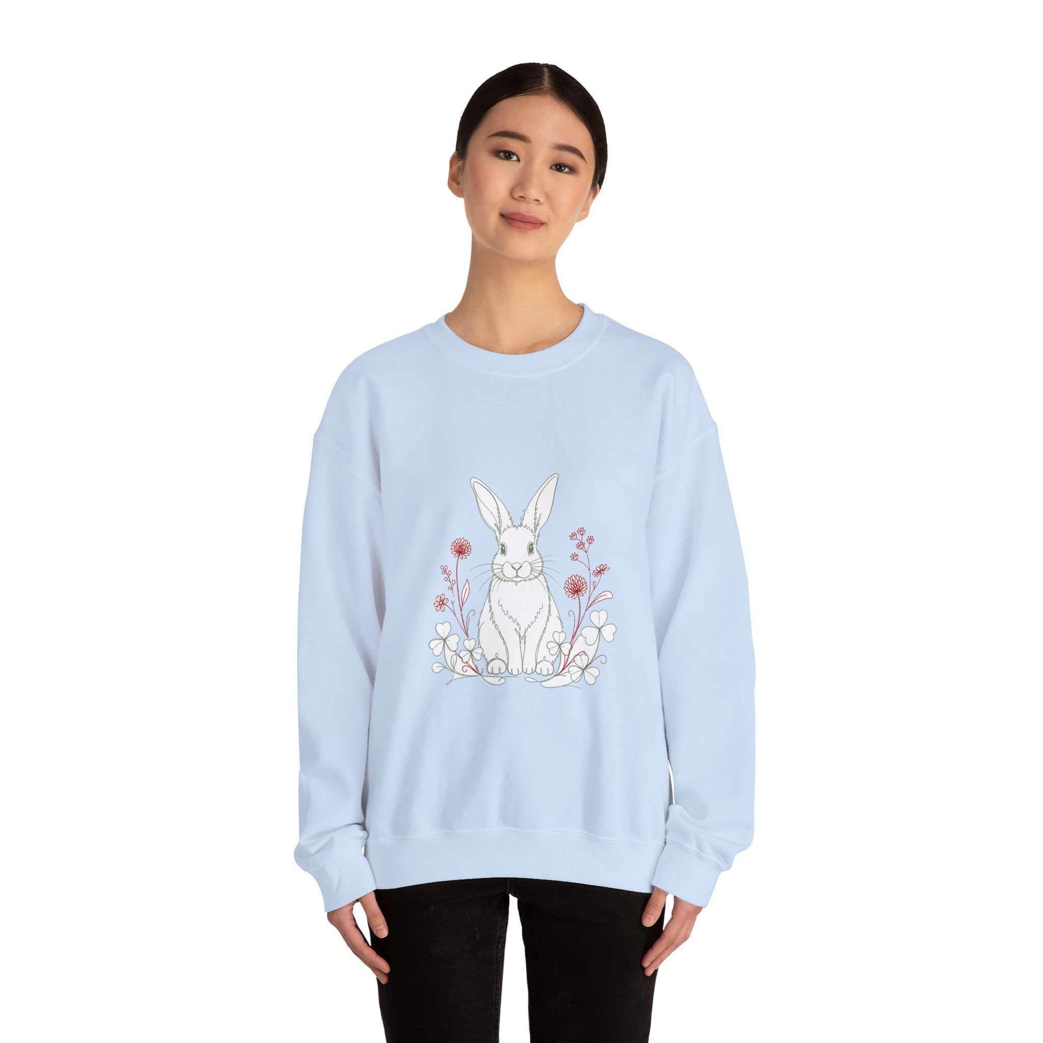 Matching Couple Sweatshirt - Fox & Rabbit Matching Couple Crewneck Sweatshirt Minimalist Art His Hers Valentine Gift - Design B