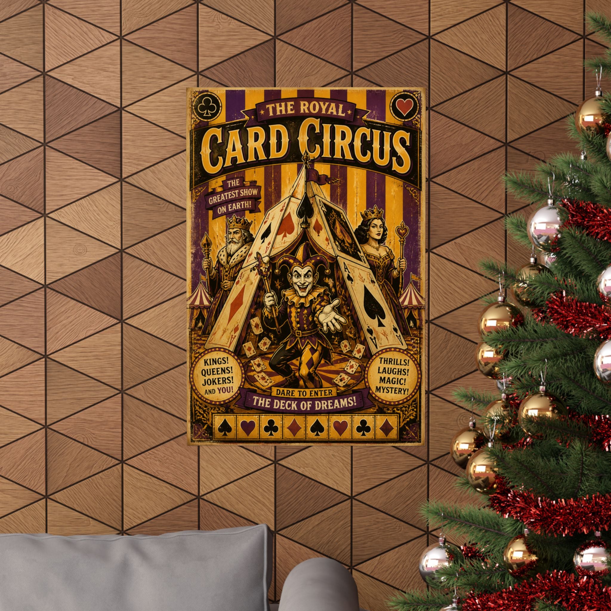 Playing Cards Tent Wall Art Poster 24×36 Vintage Circus Bedroom Decor Maximalist Print