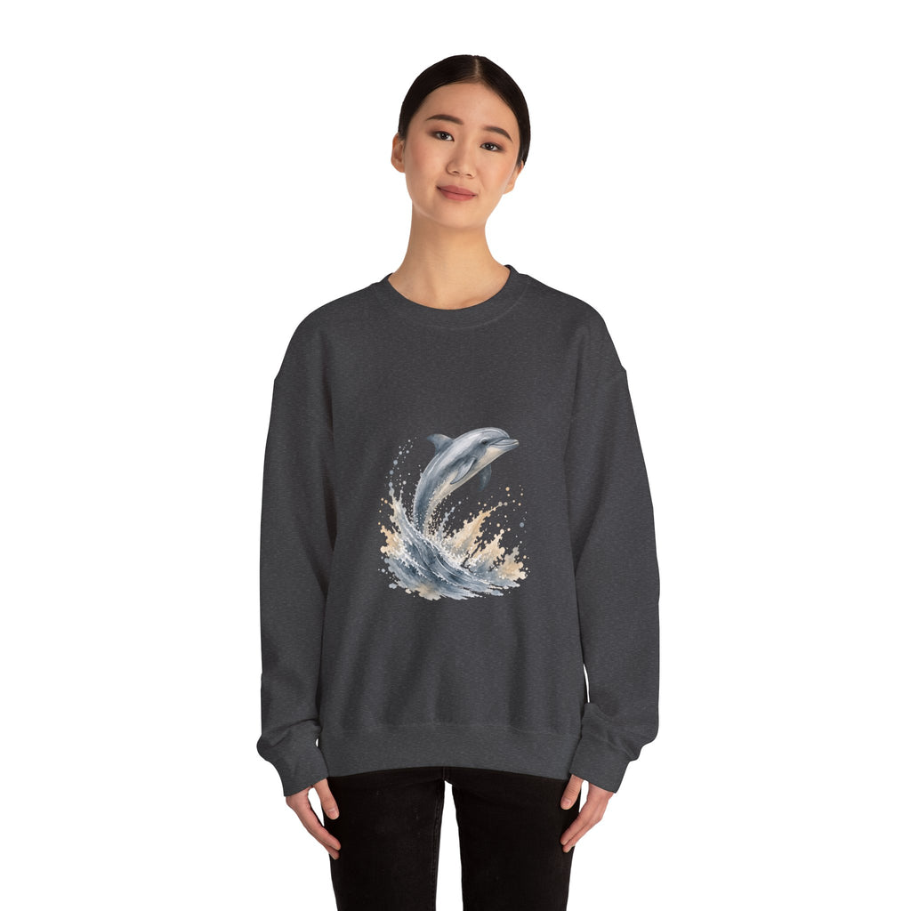 Matching Couple Sweatshirt - Shark & Dolphin Matching Couple Comfort Colors Crew Watercolor Art His Hers Birthday Gift - Design B