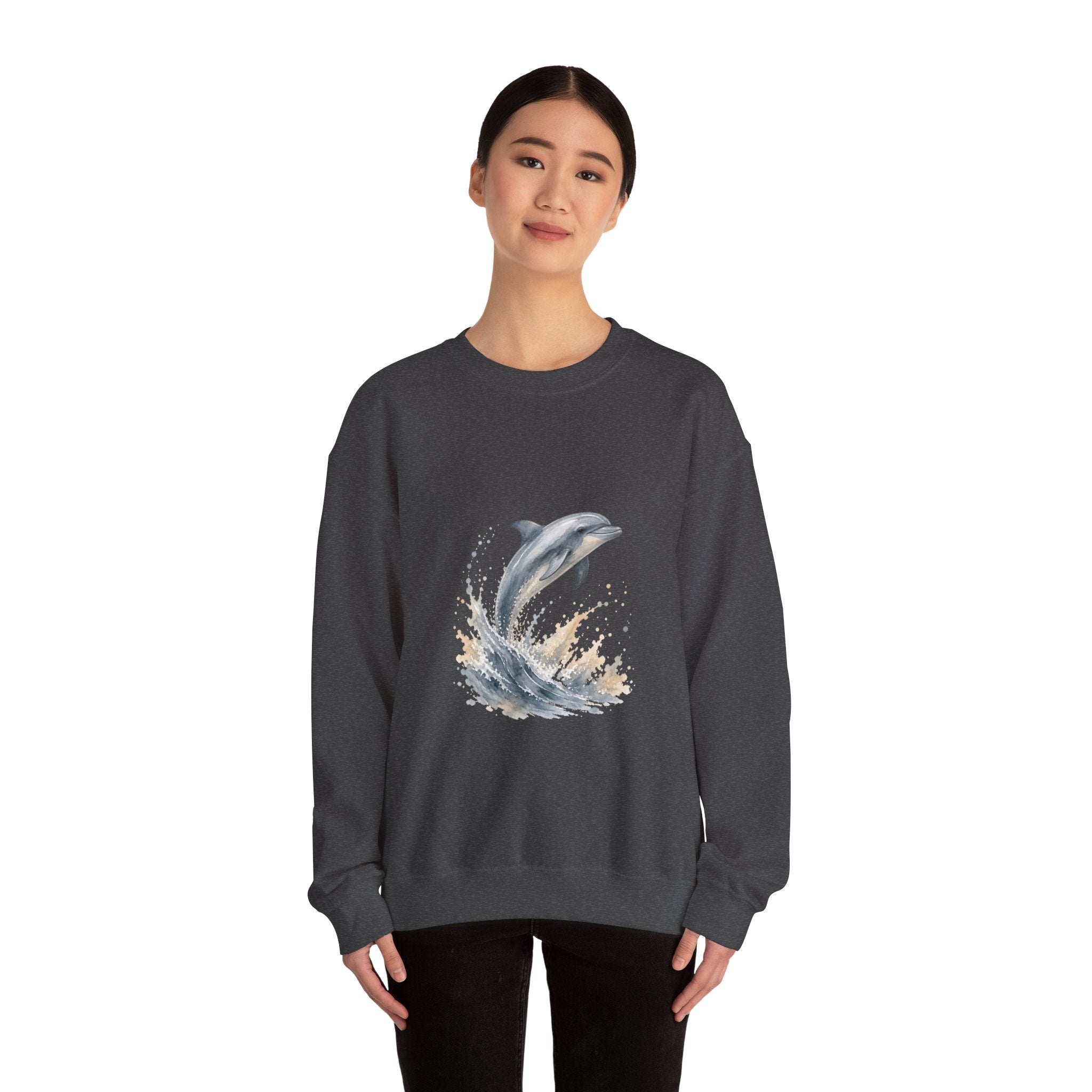 Matching Couple Sweatshirt - Shark & Dolphin Matching Couple Comfort Colors Crew Watercolor Art His Hers Birthday Gift - Design B