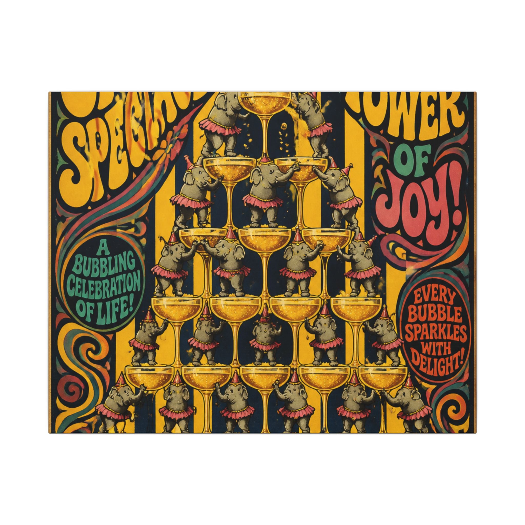 Champagne Tower Elephants Wall Art Canvas 24×36 Psychedelic Dining Room Decor Maximalist Print