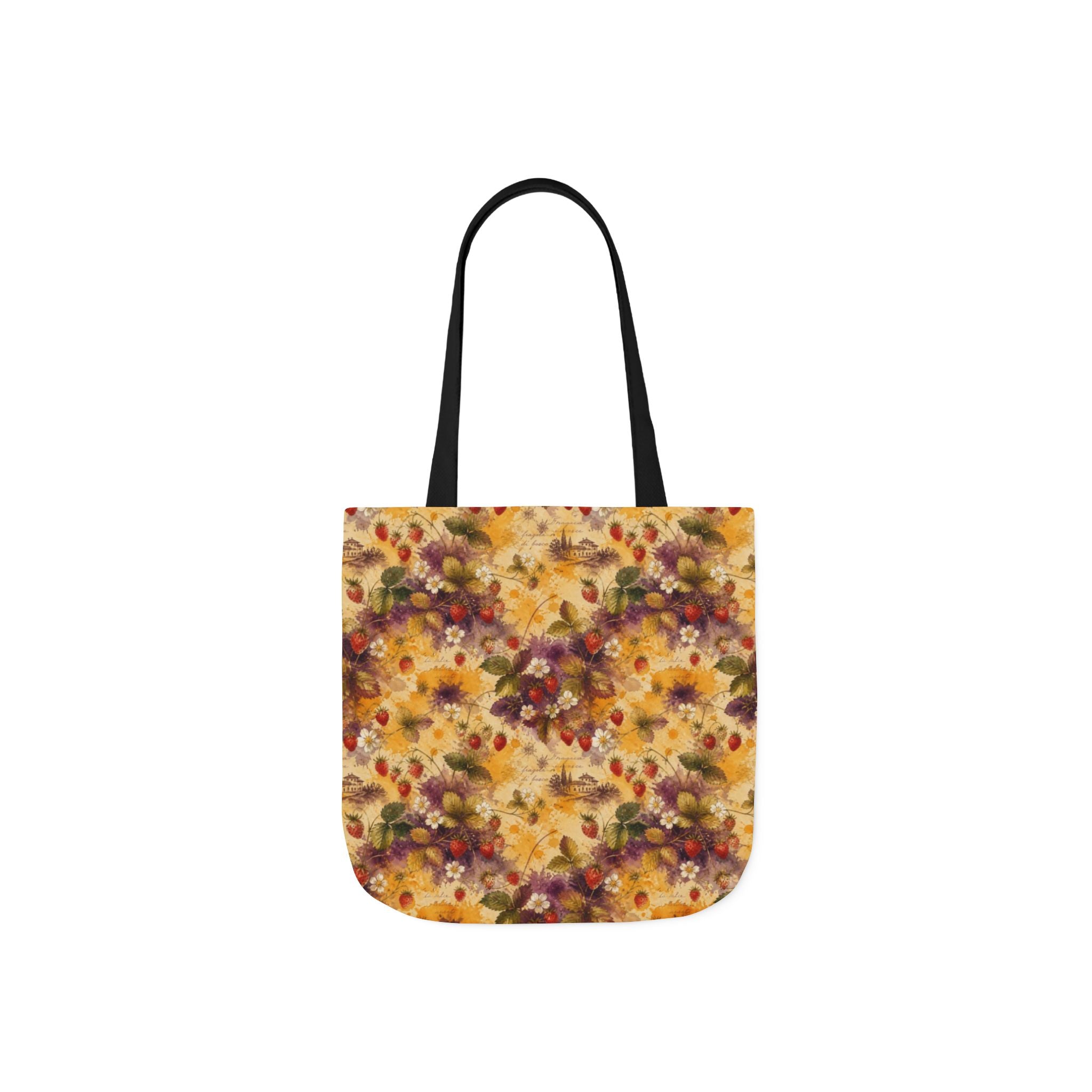Wild Strawberries Canvas Tote Bag Mediterranean Kitchen Watercolor Splash Design Italian Cottagecore Gift