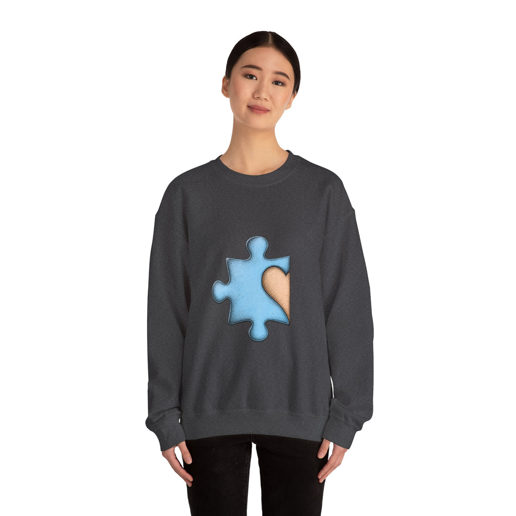 Matching Couple Sweatshirt - Puzzle Pieces Matching Couple Crewneck Sweatshirt Hand-Drawn Art His Hers Best Friend Gift - Design A