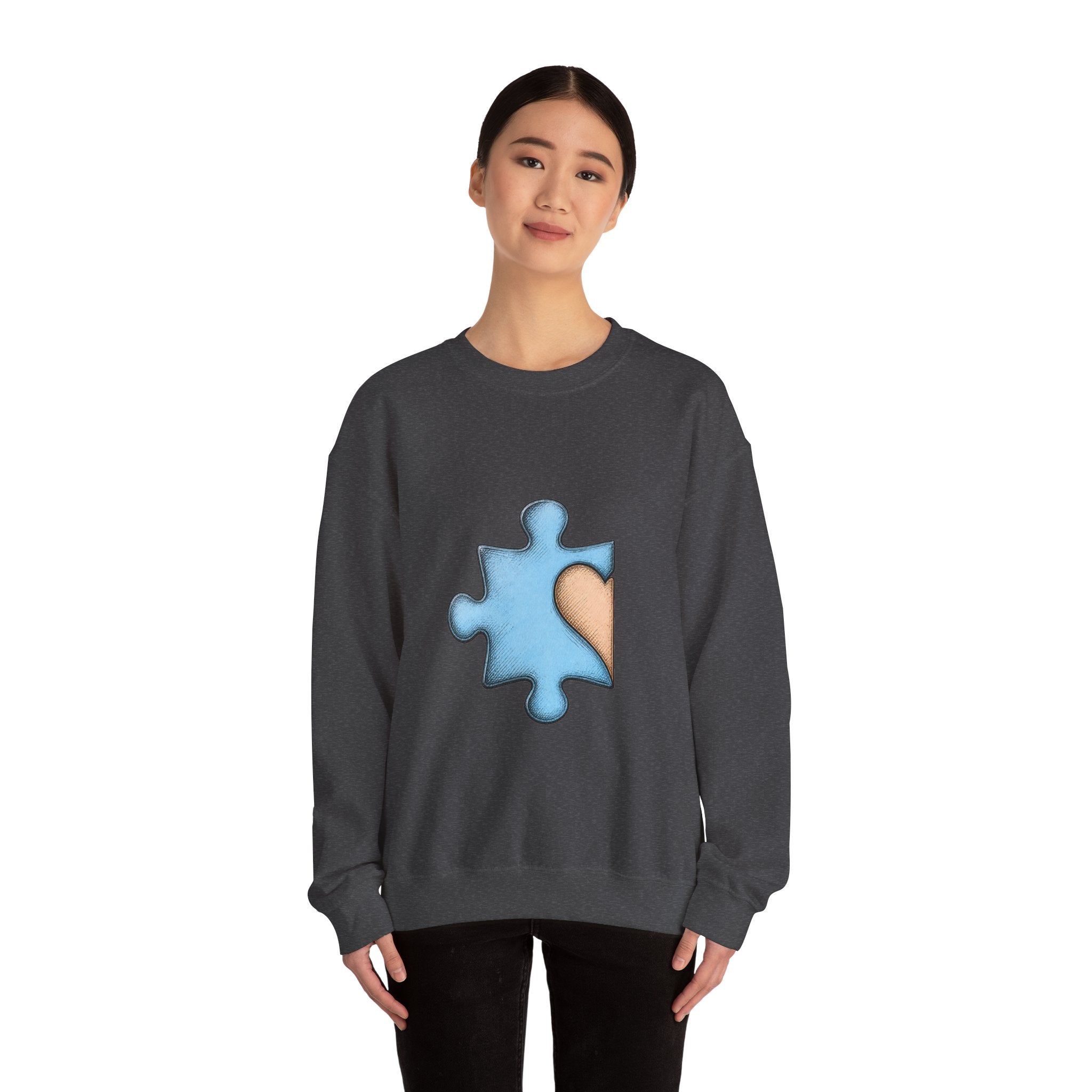 Matching Couple Sweatshirt - Puzzle Pieces Matching Couple Crewneck Sweatshirt Hand-Drawn Art His Hers Best Friend Gift - Design A