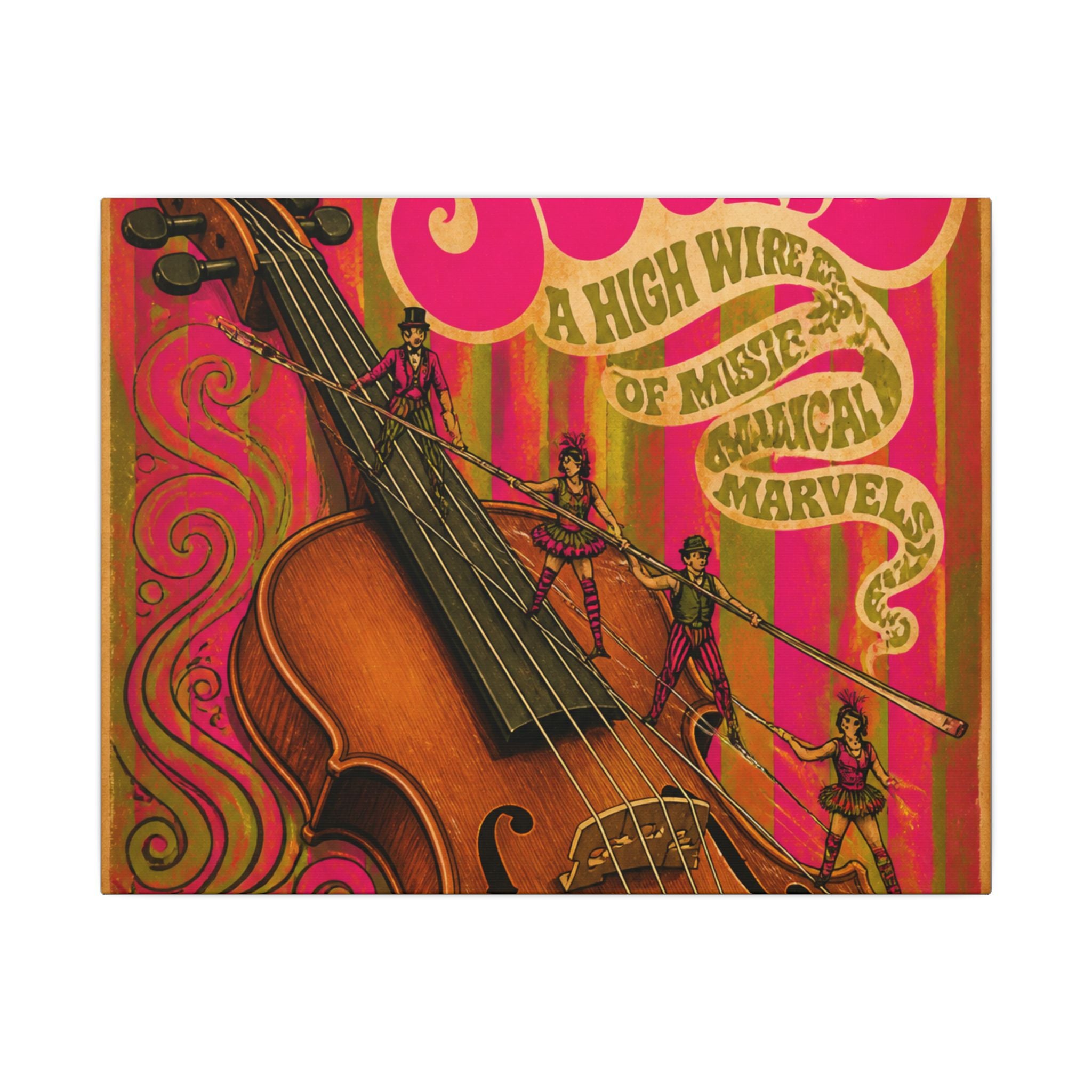 Violin Tightrope Bridge Wall Art Canvas 24×36 Psychedelic Dining Room Decor Maximalist Print