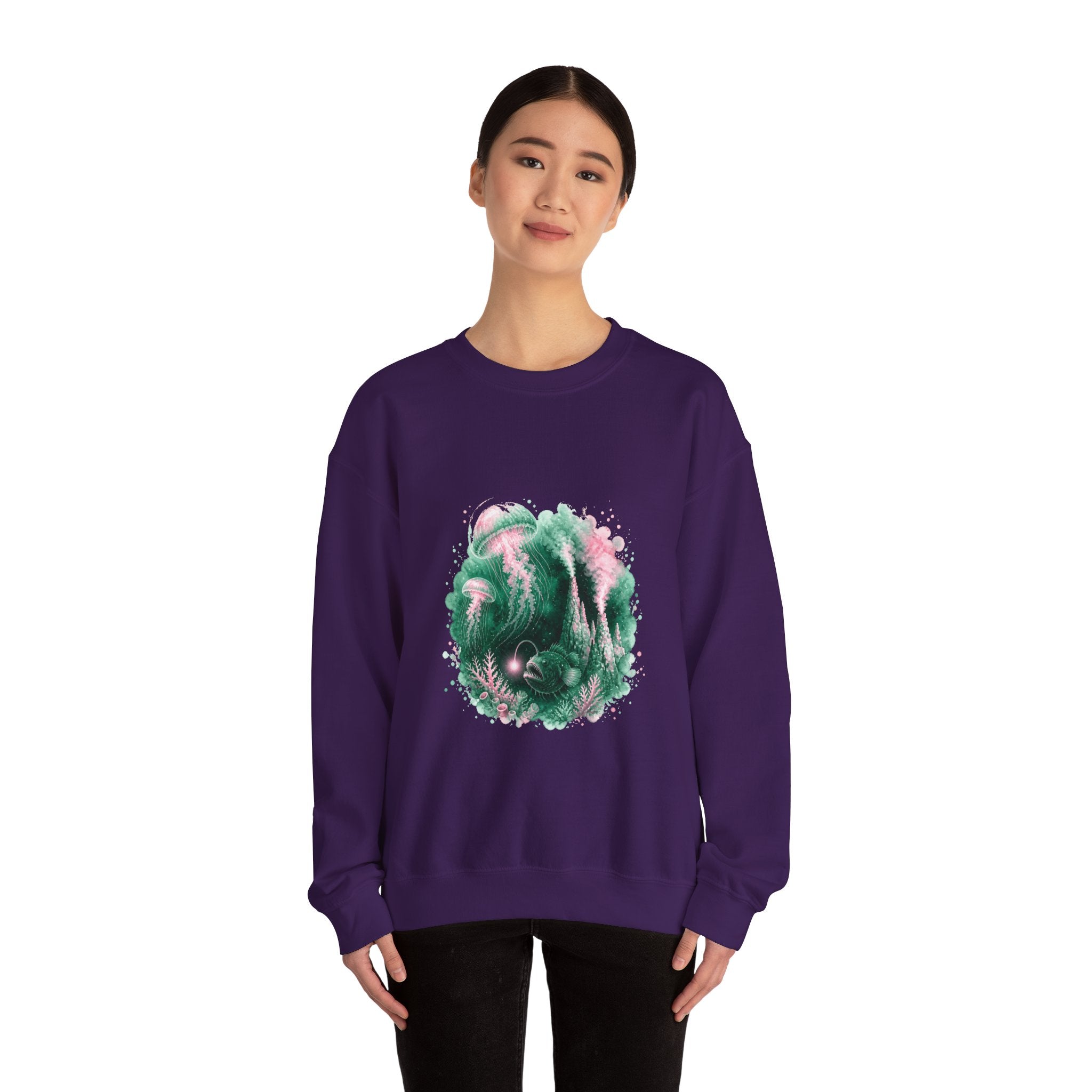 Matching Couple Sweatshirt - Coral Reef & Deep Sea Matching Couple Crewneck Sweatshirt Watercolor Art His Hers Engagement Gift - Design B