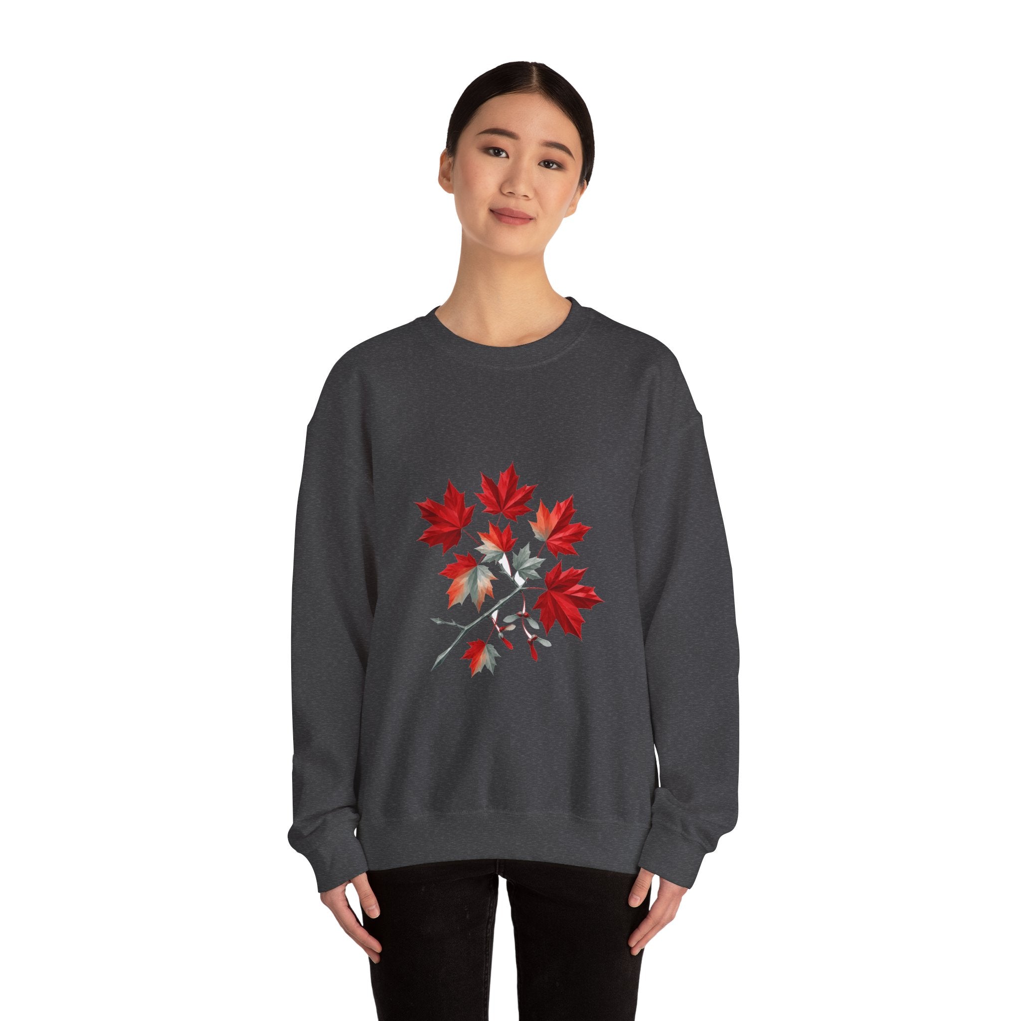 Matching Couple Sweatshirt - Cherry Blossom & Maple Leaf Matching Couple Crewneck Sweatshirt Geometric Art His Hers Couple Gift - Design B