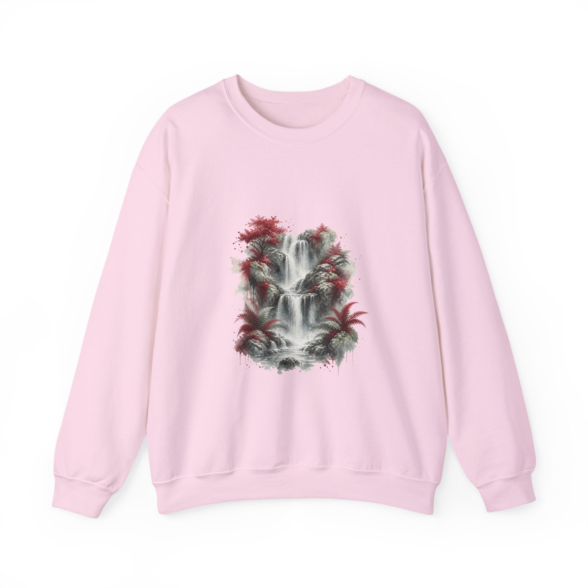 Matching Couple Sweatshirt - Wildfire & Waterfall Matching Couple Crewneck Sweatshirt Watercolor Art His Hers Engagement Gift - Design B
