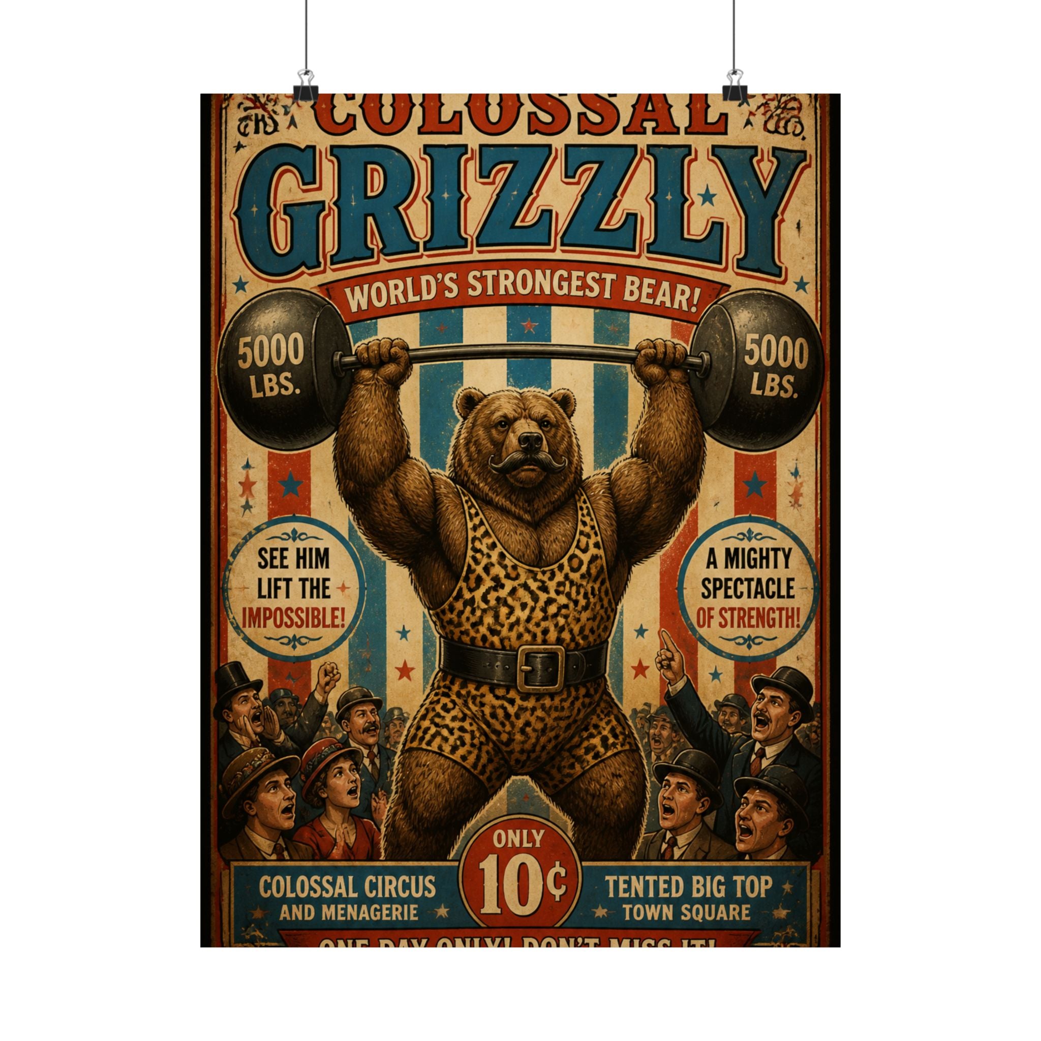 Strongman Bear Wall Art Poster 18×24 Vintage Circus Kitchen Decor Maximalist Print