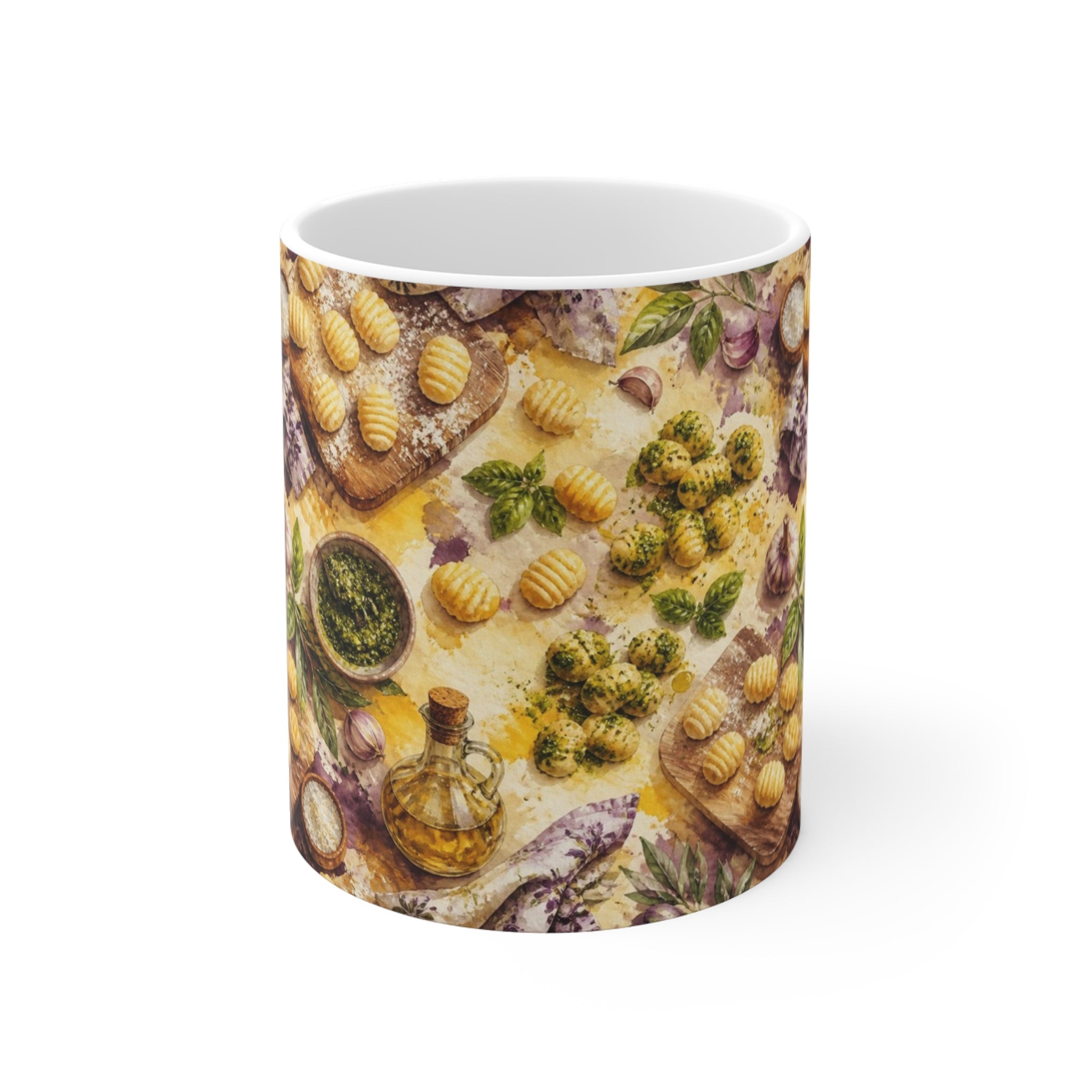 Potato Gnocchi 11oz Ceramic Mug Mediterranean Kitchen Watercolor Splash Design Italian Cottagecore Gift