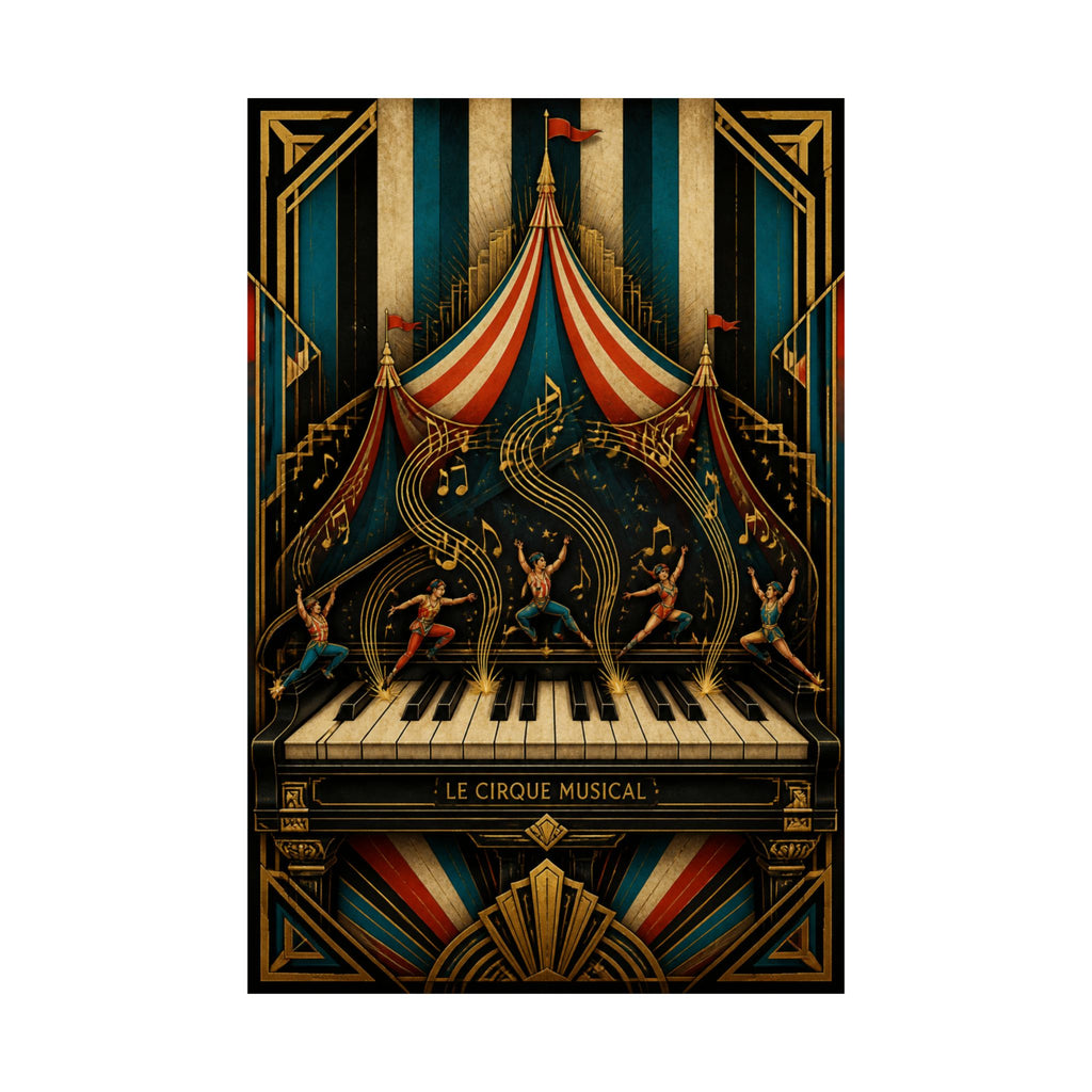 Grand Piano Acrobats Wall Art Poster 24×36 Art Deco Bar Area Decor Maximalist Print