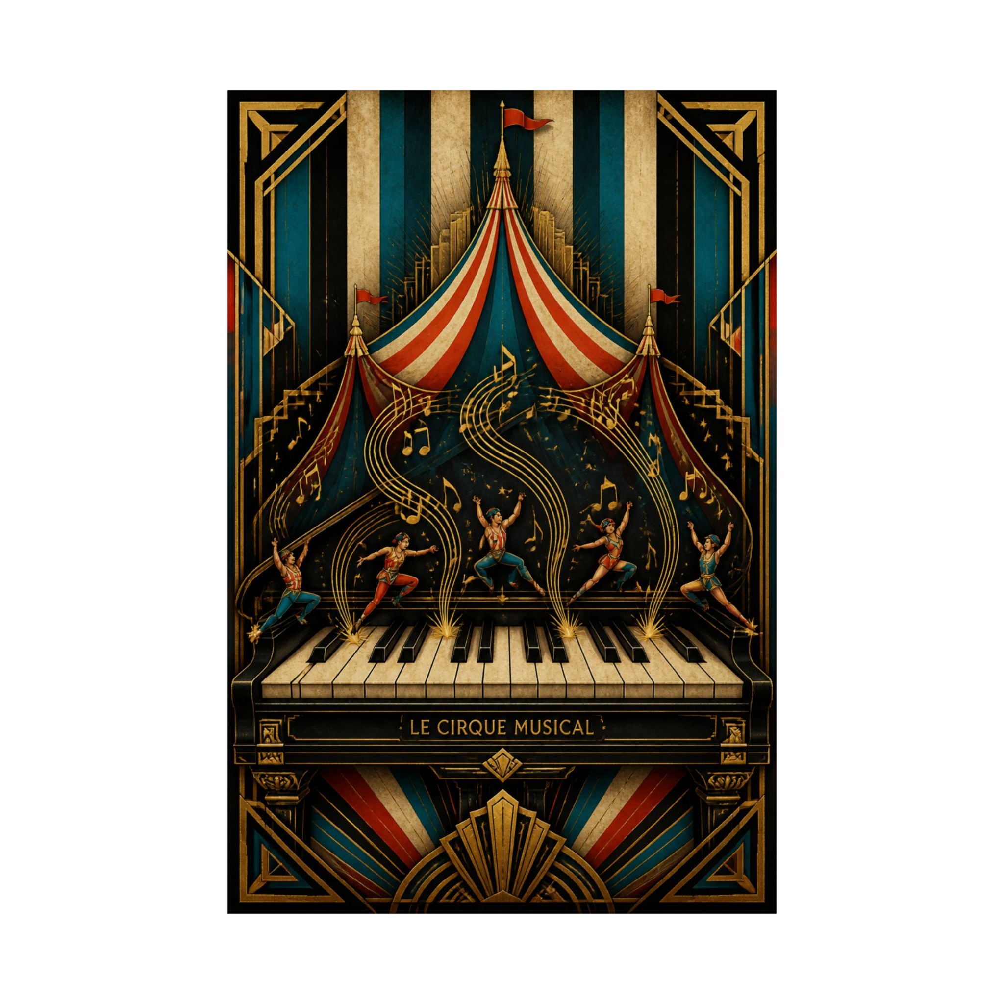 Grand Piano Acrobats Wall Art Poster 24×36 Art Deco Bar Area Decor Maximalist Print