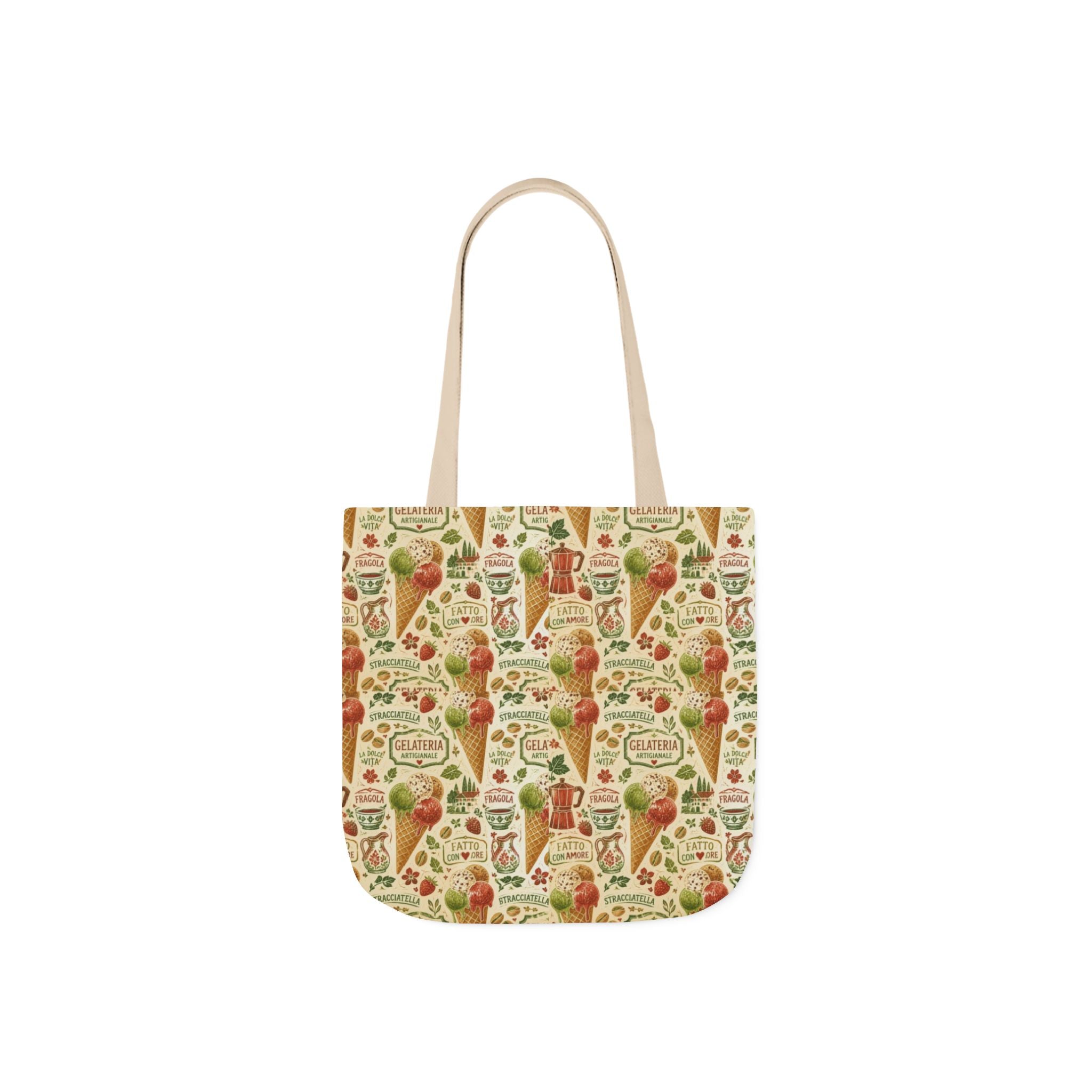 Gelato Scoops Canvas Tote Bag Mediterranean Kitchen Linocut Design Italian Cottagecore Gift