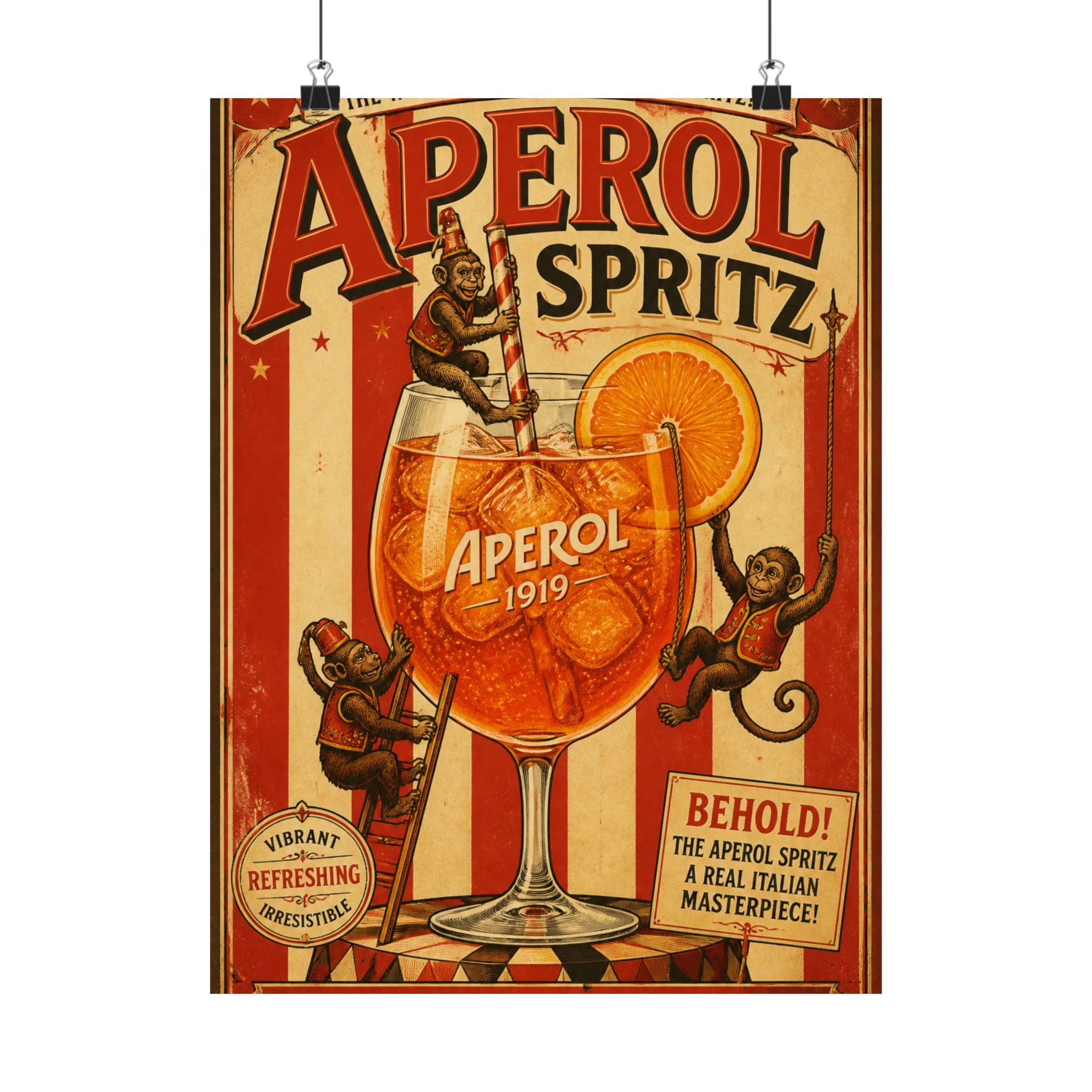 Aperol Spritz Monkeys Wall Art Poster 24×36 Vintage Circus Bedroom Decor Maximalist Print