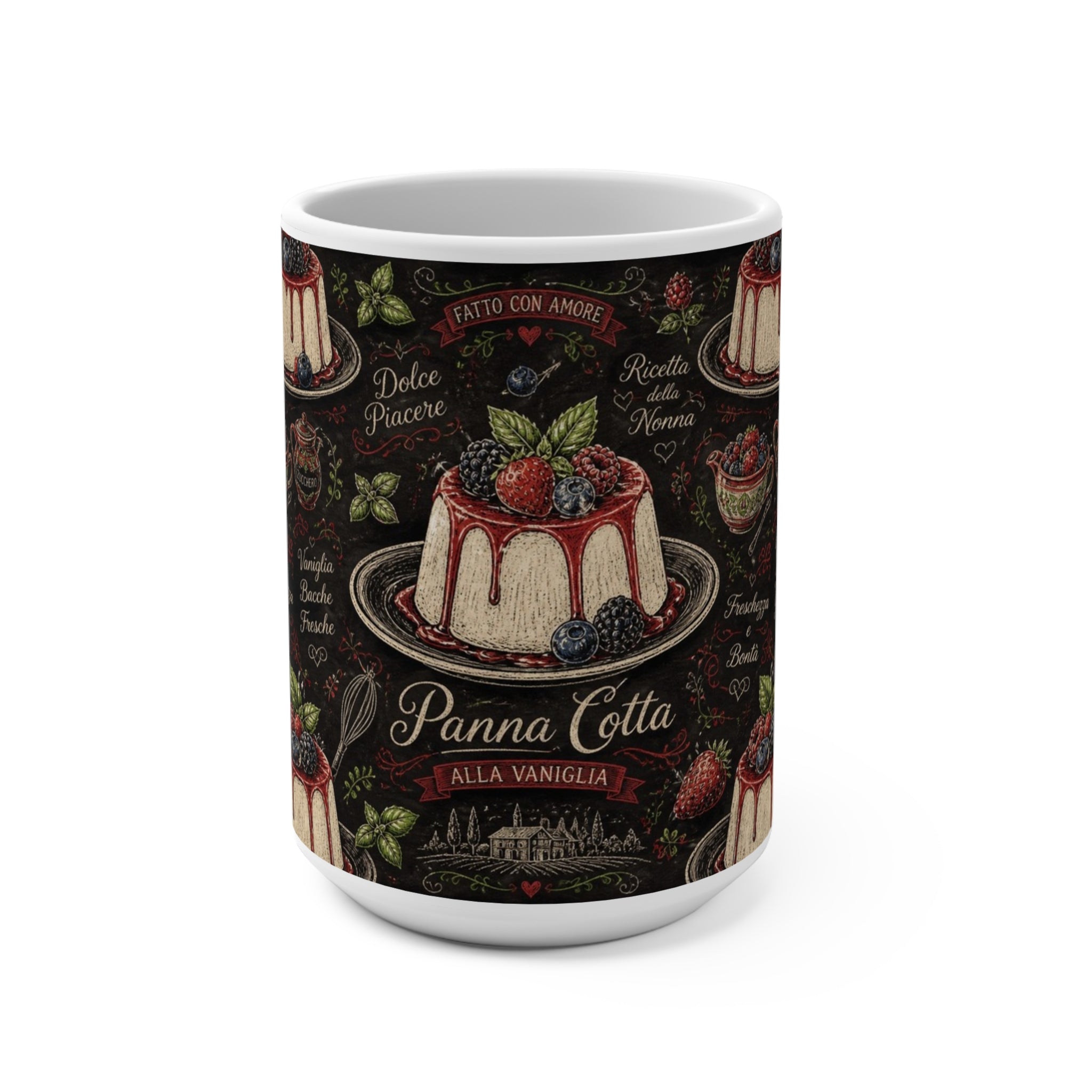 Panna Cotta 15oz Ceramic Mug Mediterranean Kitchen Chalk Art Design Italian Cottagecore Gift