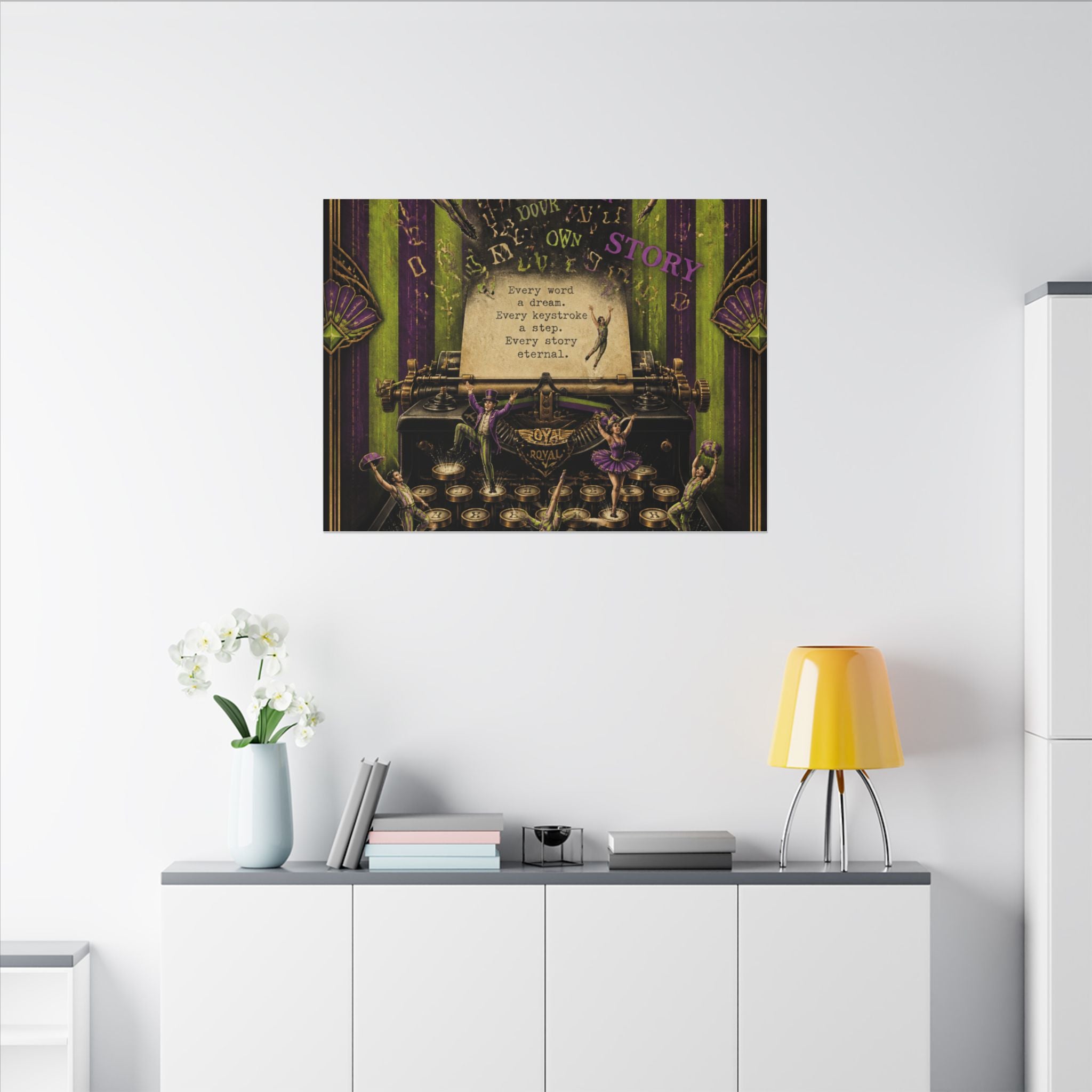 Typewriter Flying Letters Wall Art Canvas 16×20 Art Deco Entryway Decor Maximalist Print