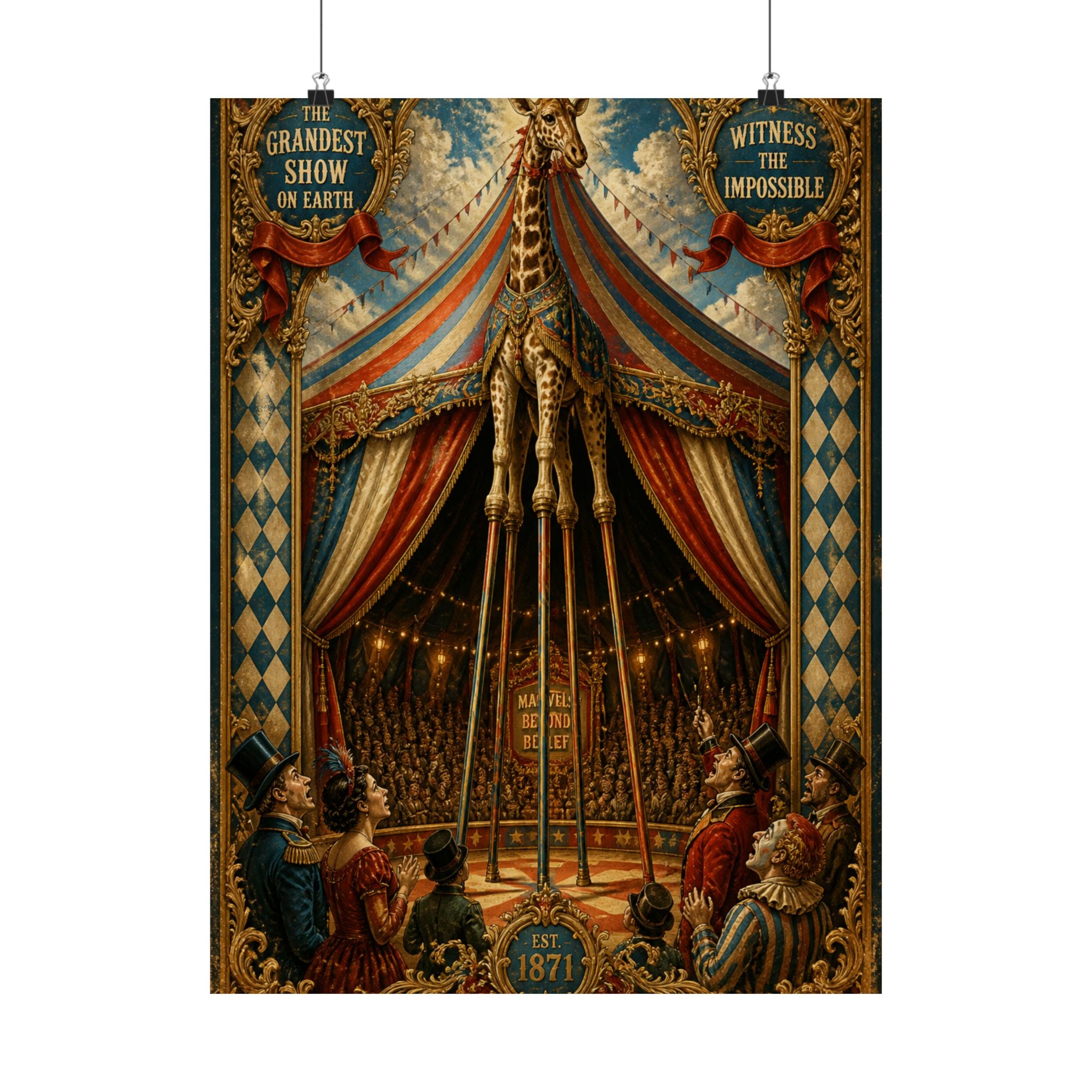 Giraffe on Stilts Wall Art Poster 18×24 Baroque Home Office Decor Maximalist Print