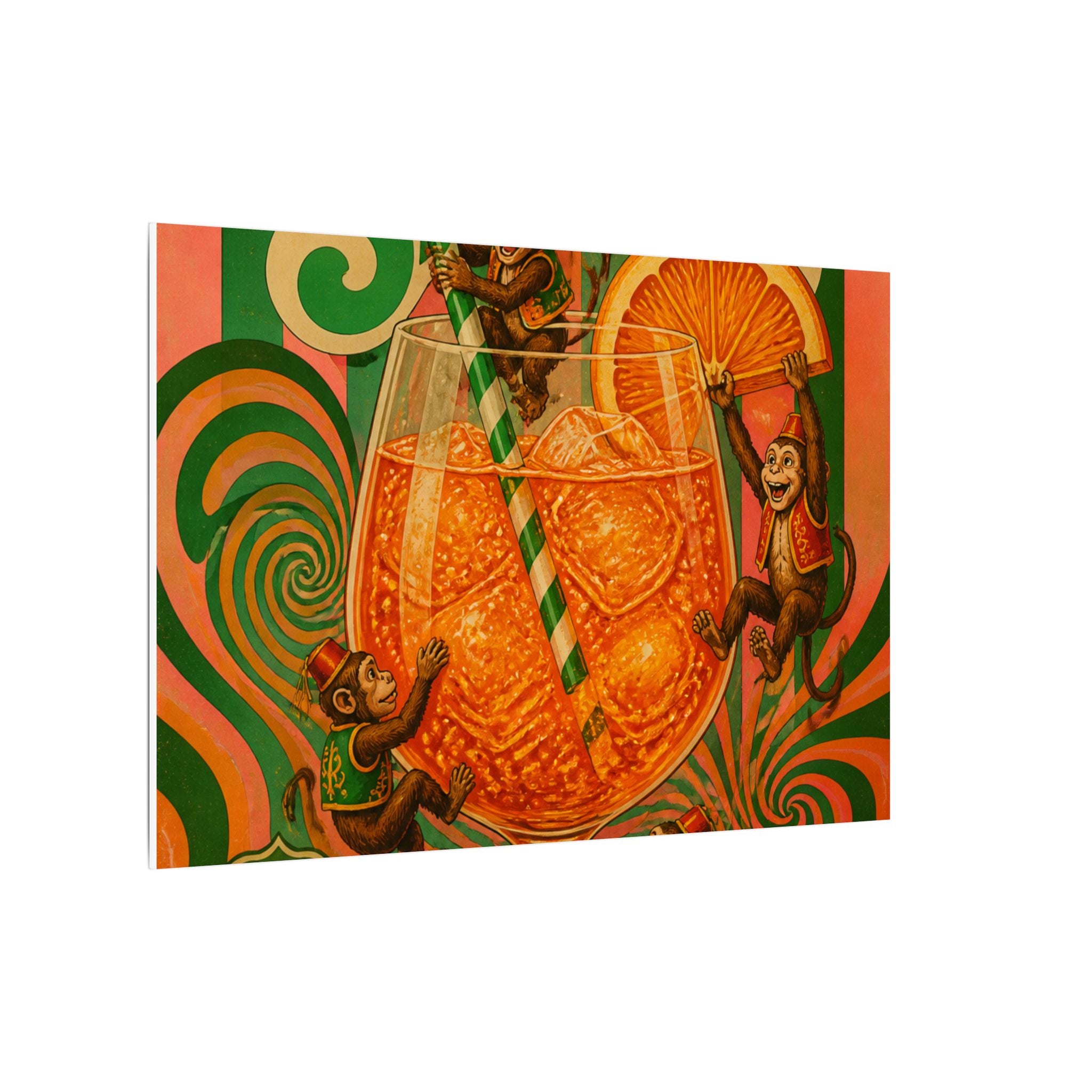 Aperol Spritz Monkeys Wall Art Canvas 16×20 Psychedelic Cafe Decor Maximalist Print