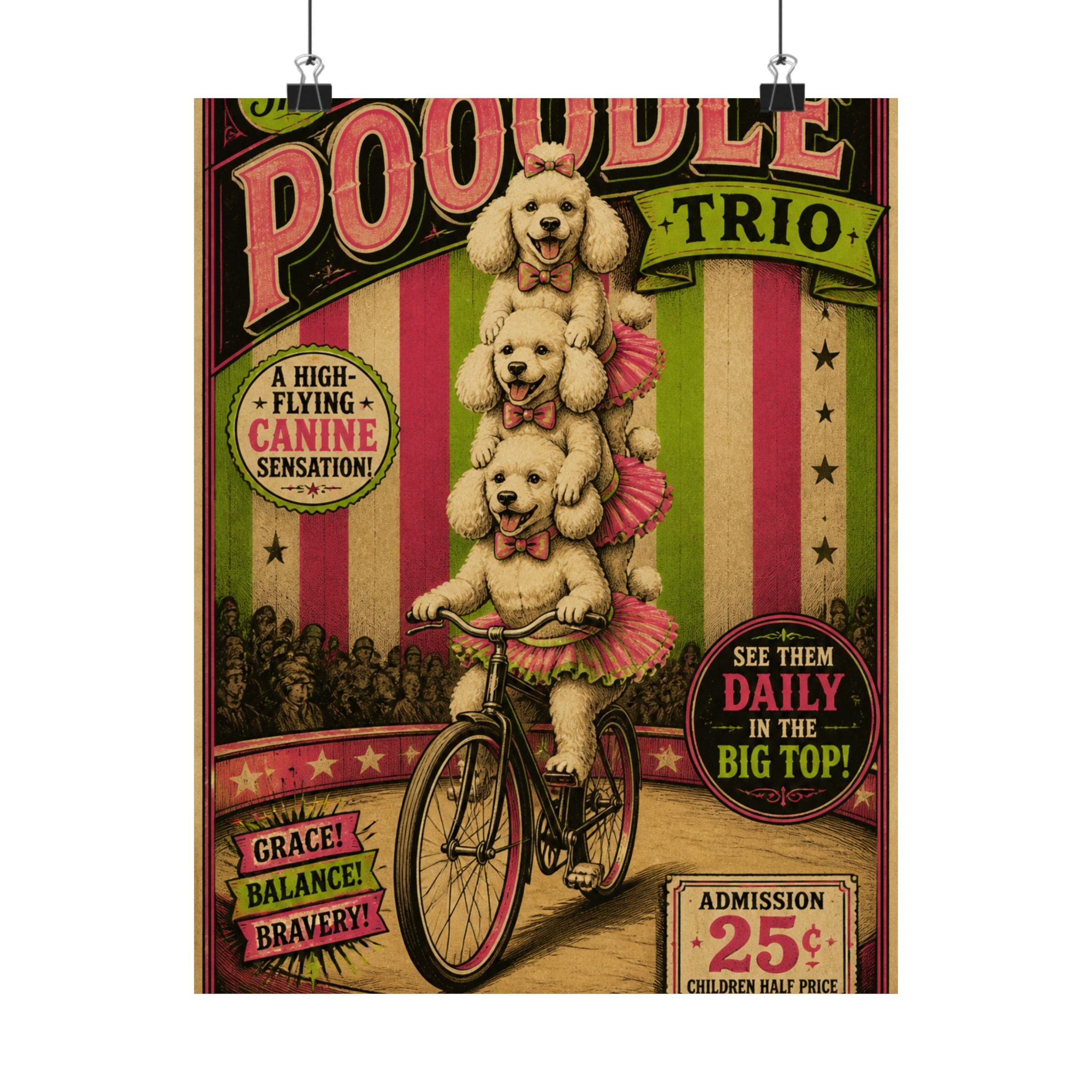 Poodle Stack Bicycle Wall Art Poster 24×36 Vintage Circus Bedroom Decor Maximalist Print