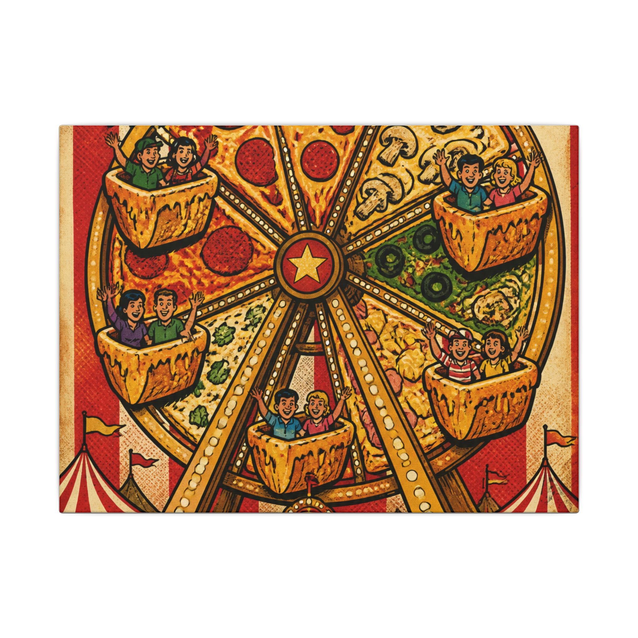 Pizza Ferris Wheel Wall Art Canvas 16×20 Pop Art Living Room Decor Maximalist Print
