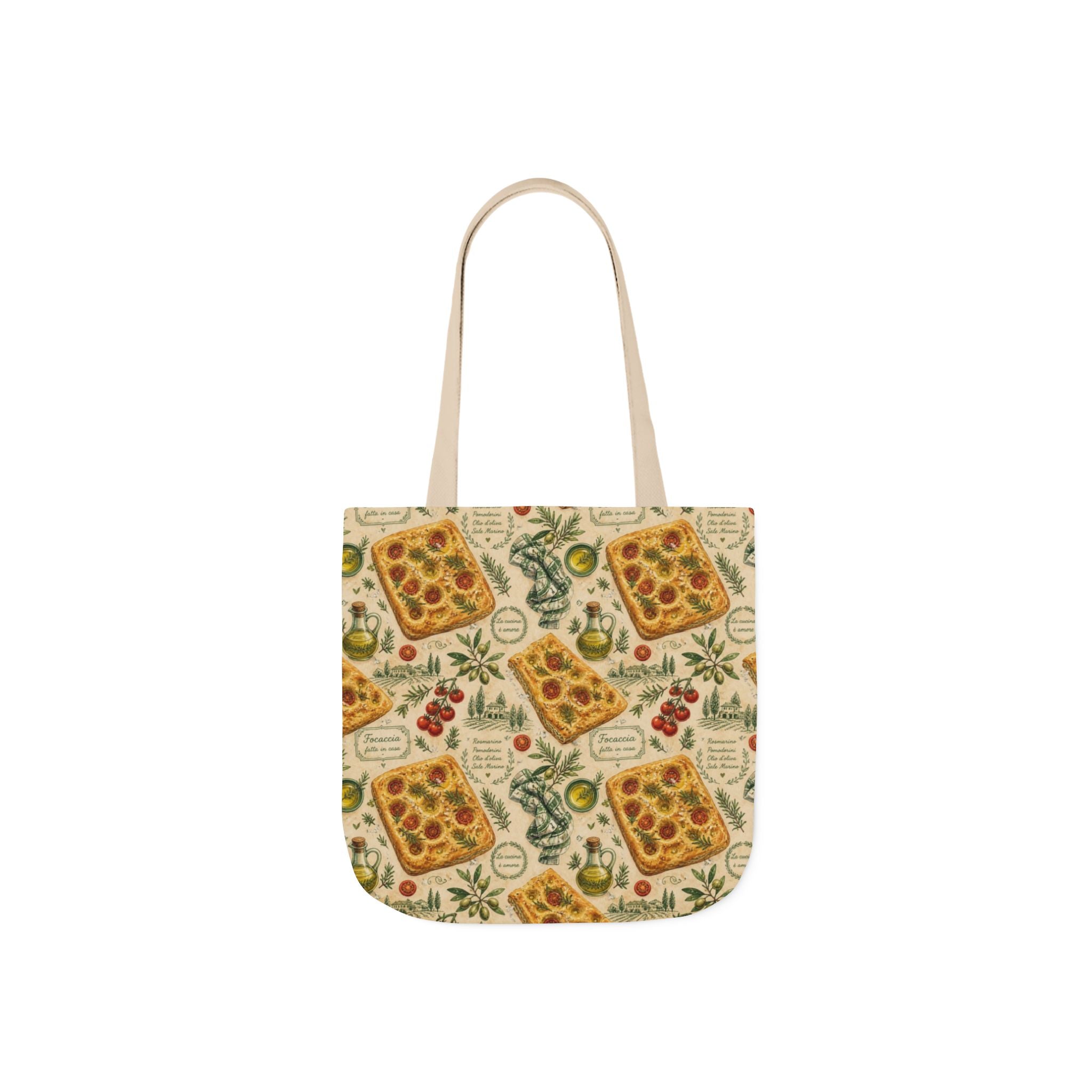 Focaccia Bread Canvas Tote Bag Mediterranean Kitchen Watercolor Design Italian Cottagecore Gift