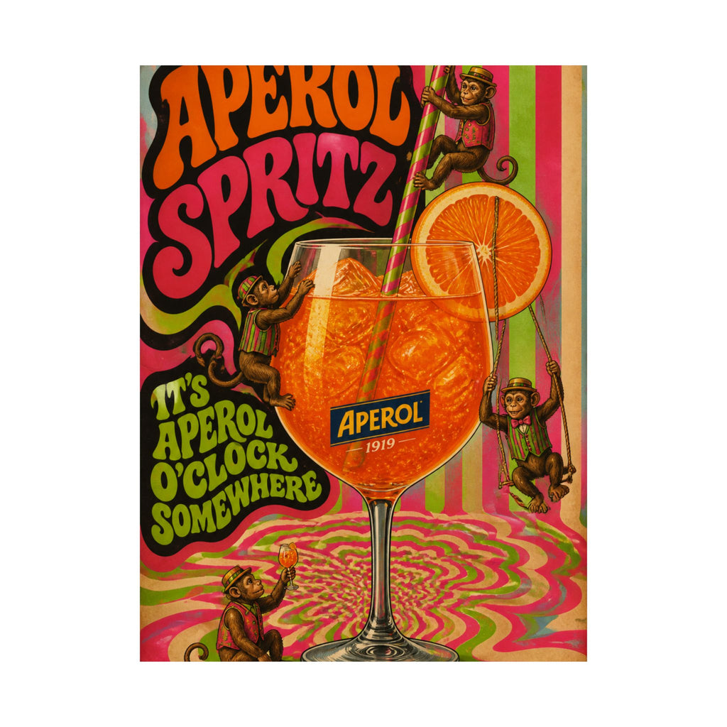 Aperol Spritz Monkeys Wall Art Poster 18×24 Psychedelic Cafe Decor Maximalist Print