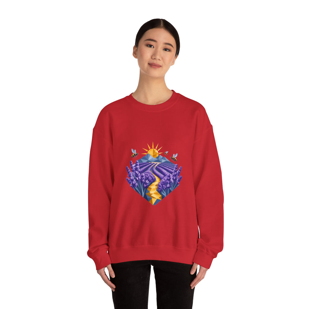 Matching Couple Sweatshirt - Lavender Fields & Canyon Matching Couple Premium Fleece Sweatshirt Geometric Art His Hers Love Gift - Design A