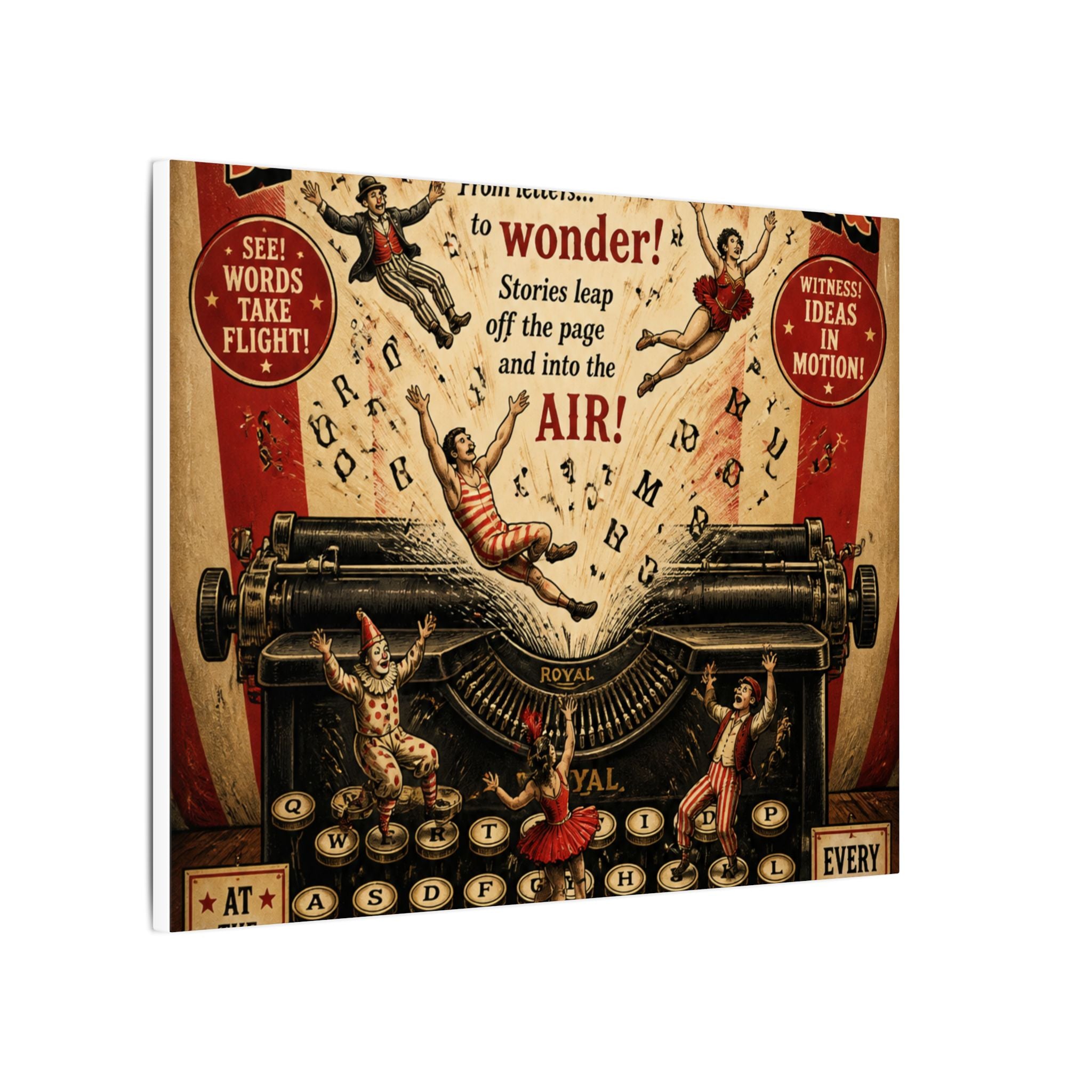 Typewriter Flying Letters Wall Art Canvas 24×36 Vintage Circus Bedroom Decor Maximalist Print