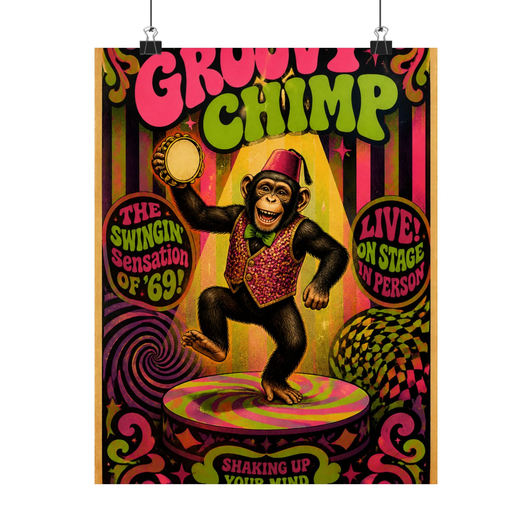 Dancing Monkey Wall Art Poster 18×24 Psychedelic Cafe Decor Maximalist Print