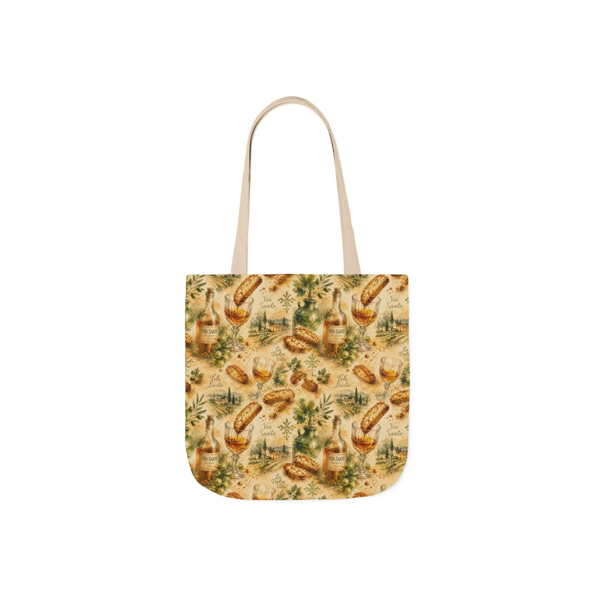 Biscotti & Vin Santo Canvas Tote Bag Mediterranean Kitchen Watercolor Splash Design Italian Cottagecore Gift