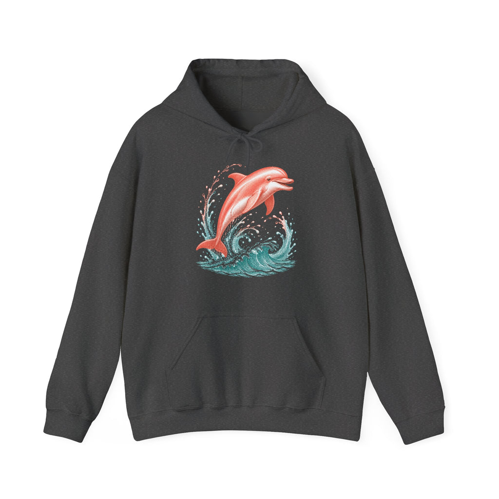 Matching Couple Sweatshirt - Shark & Dolphin Matching Couple Hooded Sweatshirt Vintage Art His Hers Wedding Gift - Design B