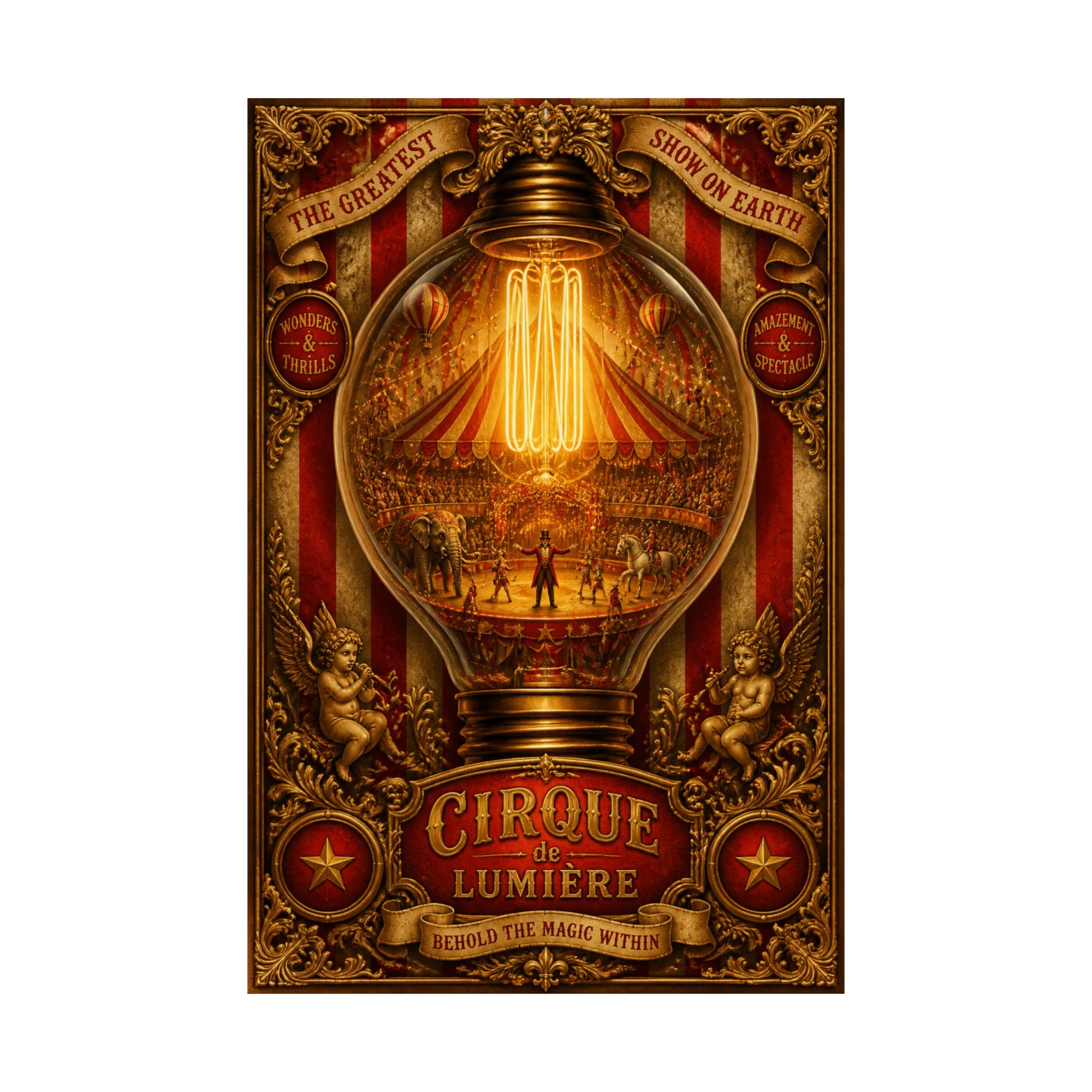 Light Bulb Circus Wall Art Poster 24×36 Baroque Studio Decor Maximalist Print