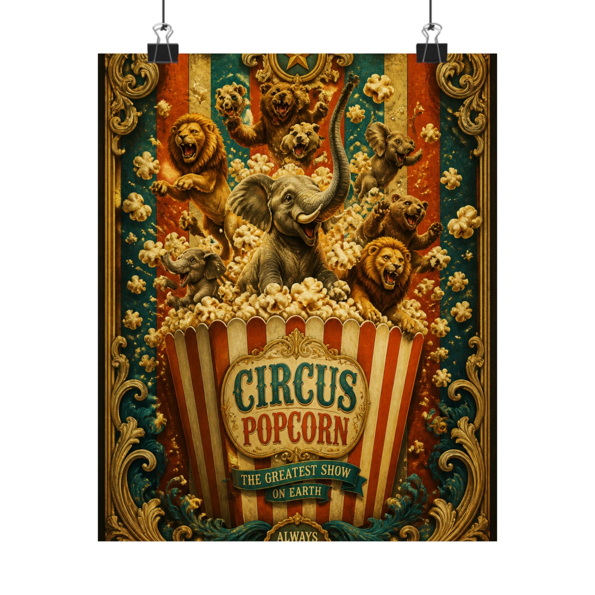 Popcorn Box Animals Wall Art Poster 24×36 Baroque Studio Decor Maximalist Print