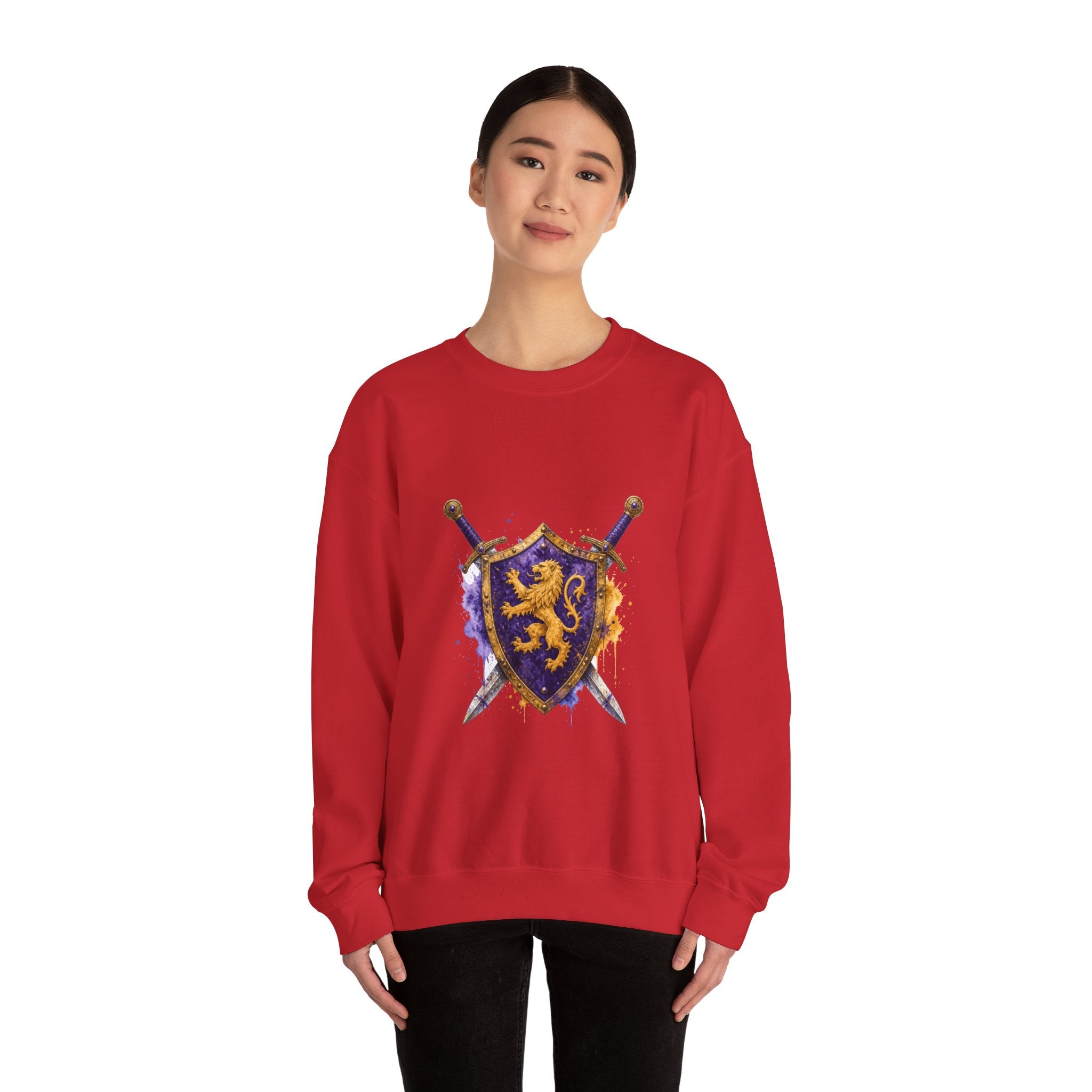 Matching Couple Sweatshirt - Crown & Shield Matching Couple Premium Fleece Sweatshirt Watercolor Art His Hers Birthday Gift - Design B