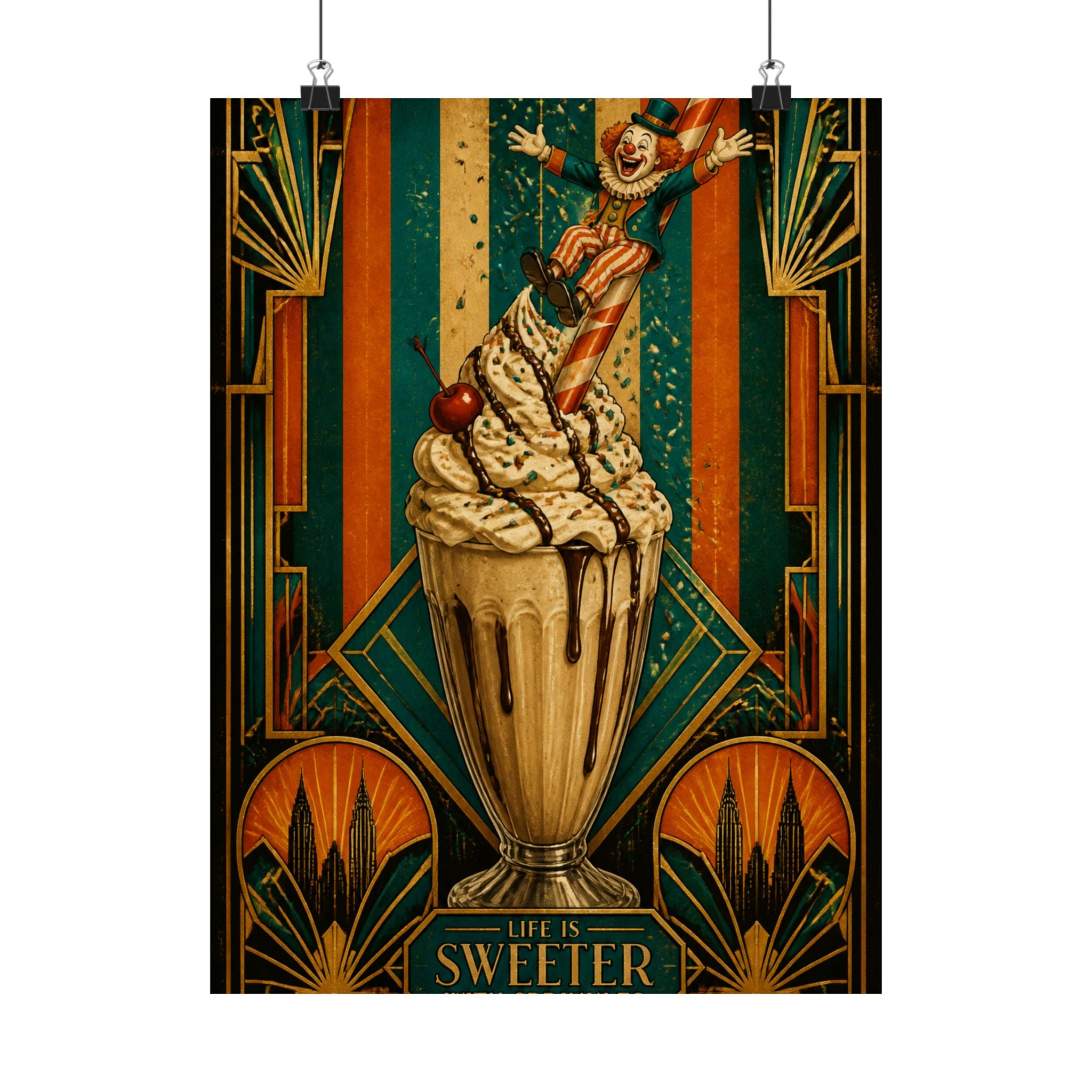 Milkshake Slide Clown Wall Art Poster 18×24 Art Deco Entryway Decor Maximalist Print