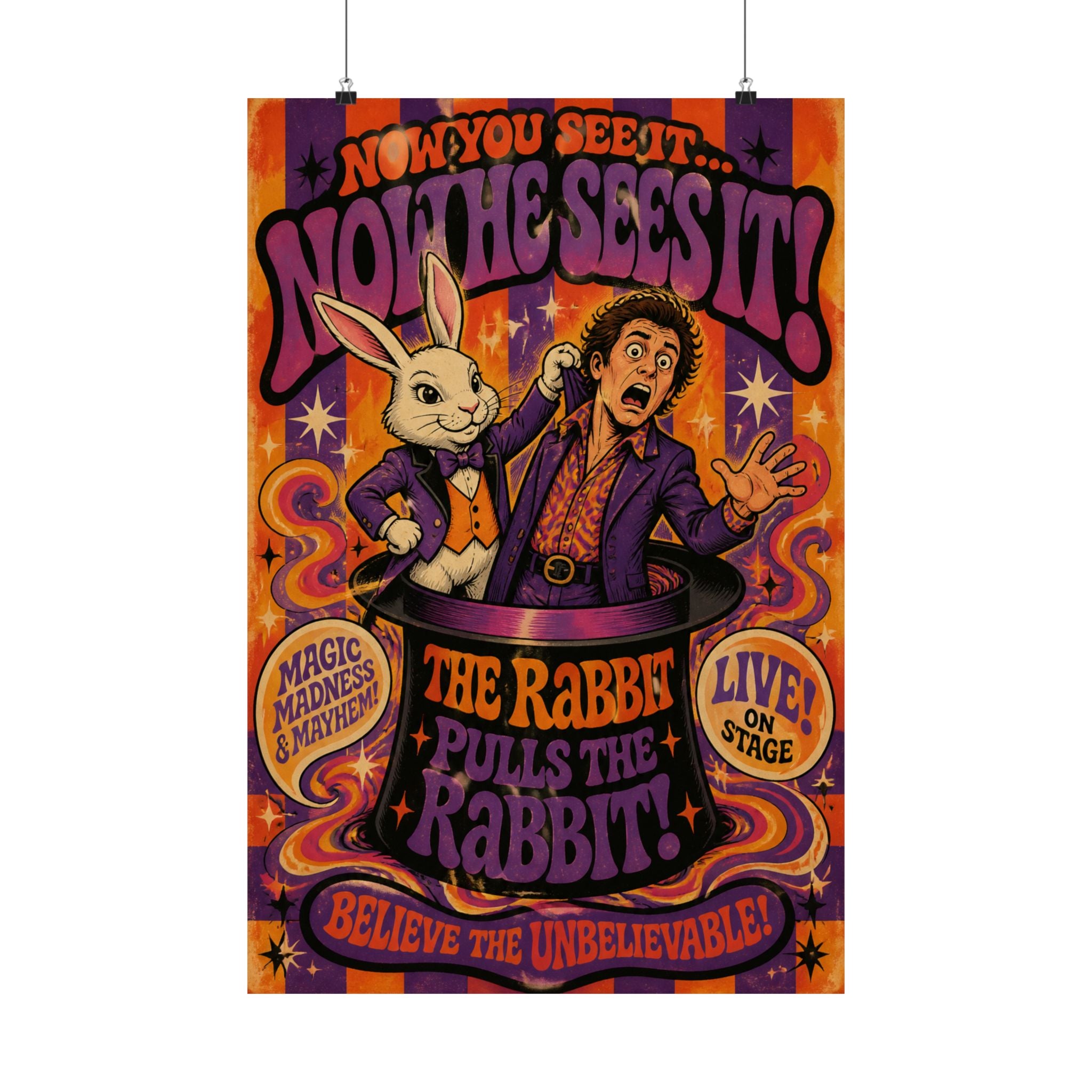 Magic Hat Rabbit Wall Art Poster 24×36 Psychedelic Dining Room Decor Maximalist Print